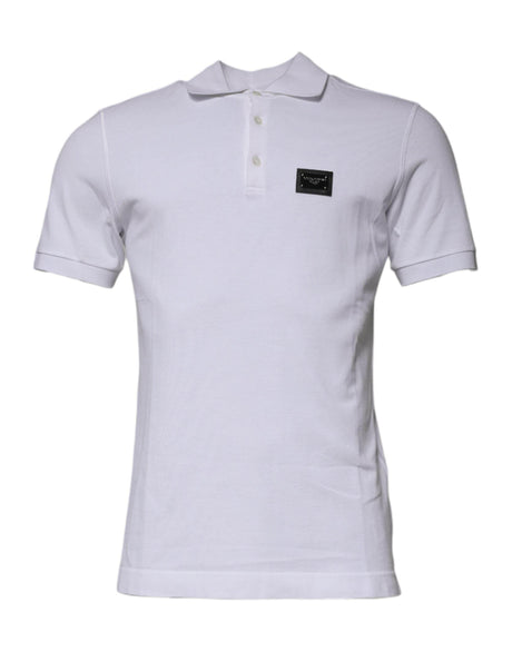 Dolce & Gabbana White Cotton Logo Plaque Collared Polo T-shirt - Hilstor