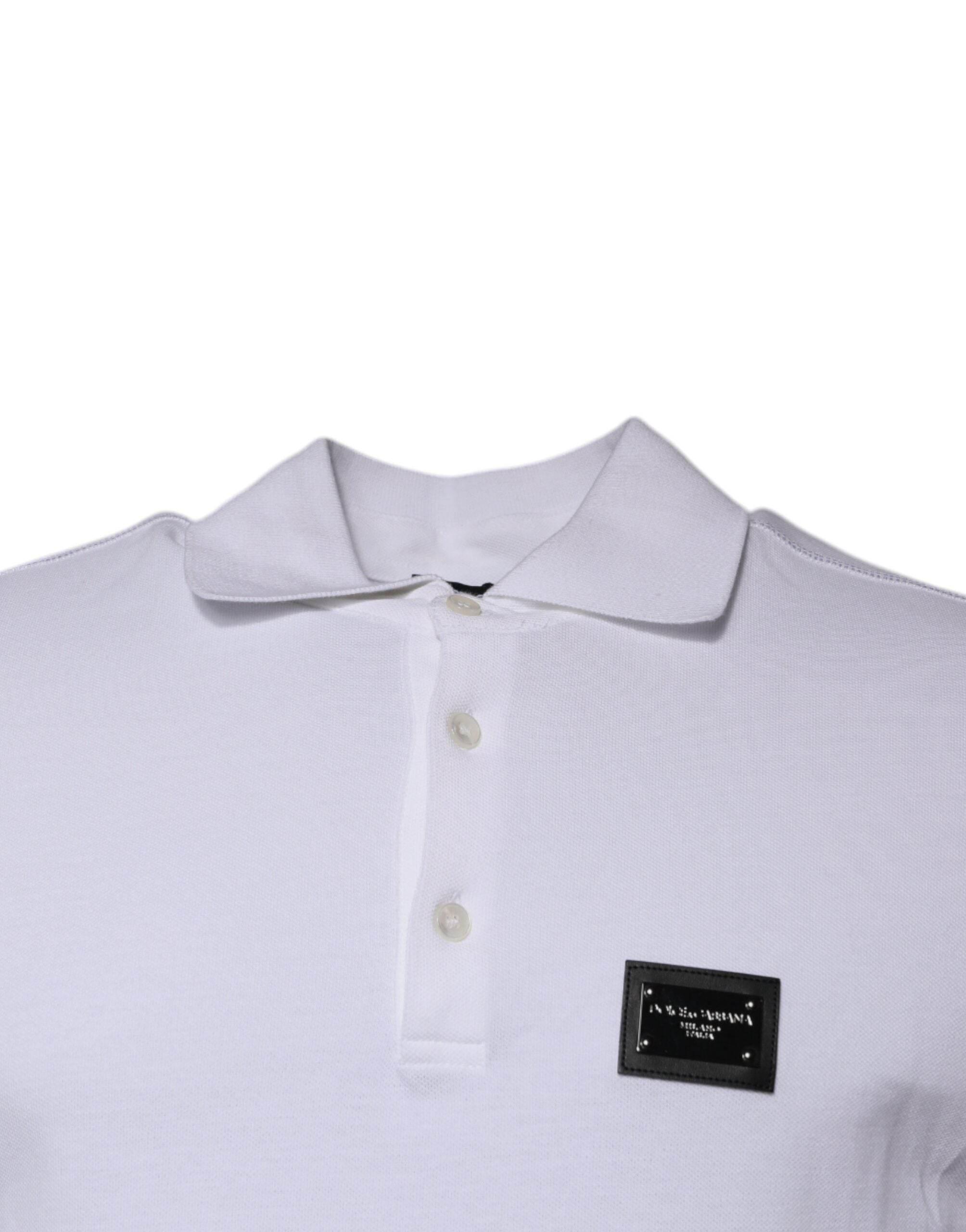 Dolce & Gabbana White Cotton Logo Plaque Collared Polo T-shirt - Hilstor