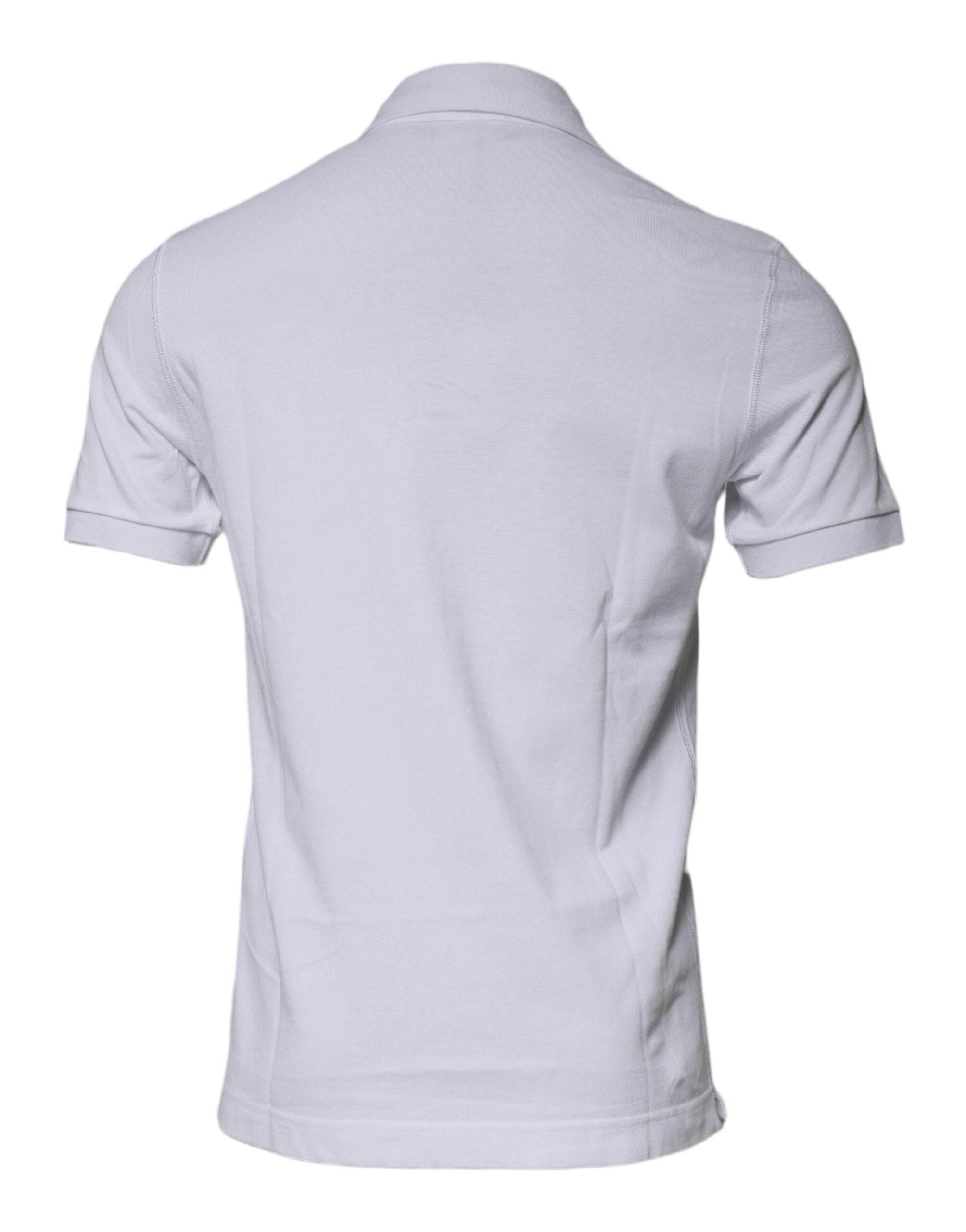 Dolce & Gabbana White Cotton Logo Plaque Collared Polo T-shirt - Hilstor