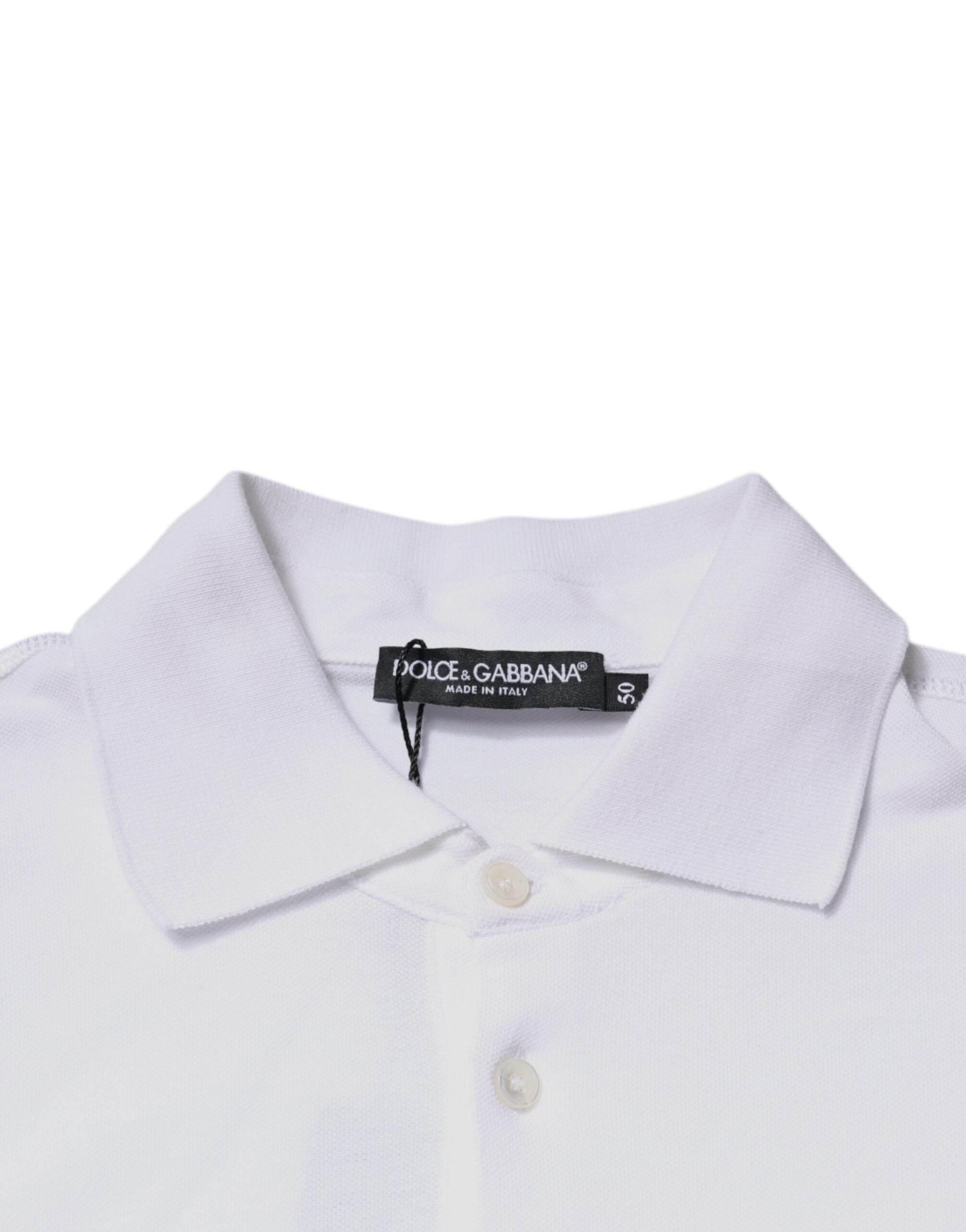 Dolce & Gabbana White Cotton Logo Plaque Collared Polo T-shirt - Hilstor