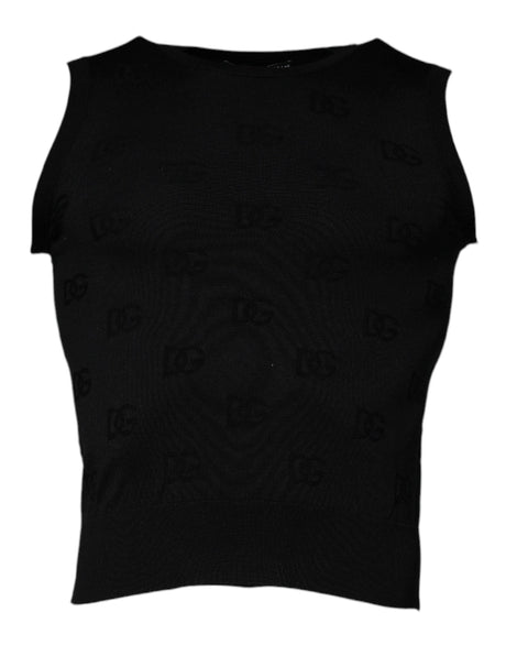 Dolce & Gabbana Black Silk Round Neck Sleeveless T-shirt - Hilstor