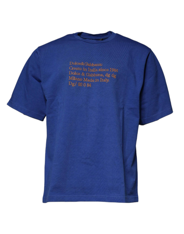 Dolce & Gabbana Blue Graphic Print Cotton Crew Neck T-shirt - Hilstor