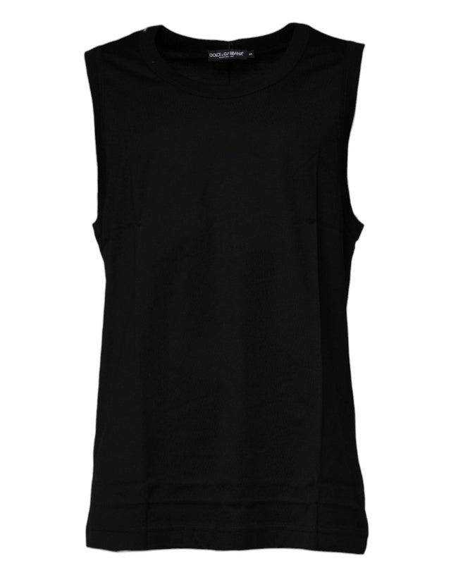 Dolce & Gabbana Black Cotton Round Neck Sleeveless T-shirt - Hilstor