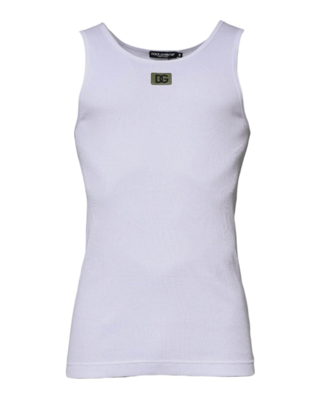 Dolce & Gabbana White Cotton Round Neck Sleeveless T-shirt - Hilstor