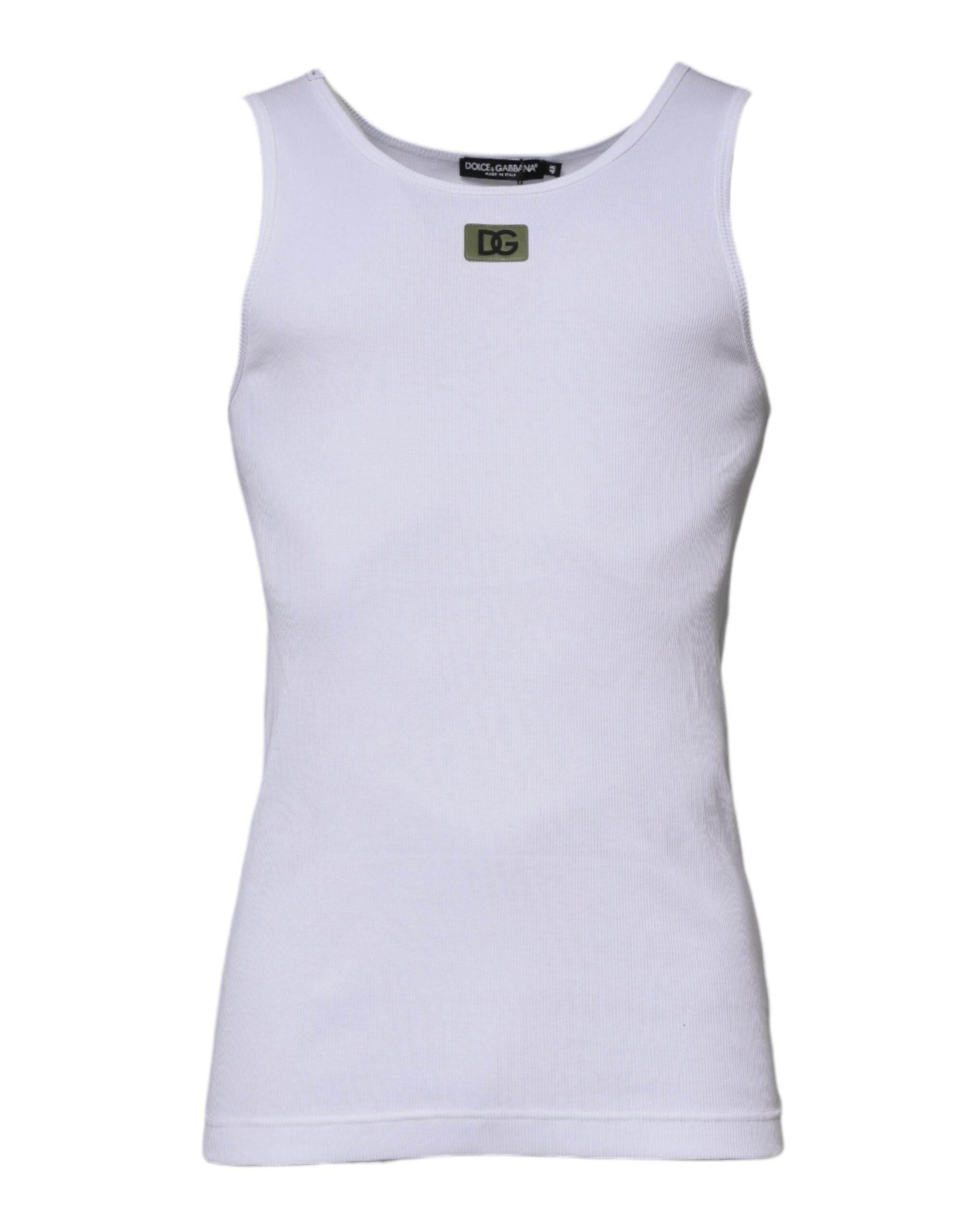 Dolce & Gabbana White Cotton Round Neck Sleeveless T-shirt - Hilstor