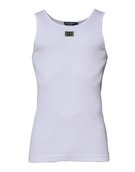 Dolce & Gabbana White Cotton Round Neck Sleeveless T-shirt - Hilstor
