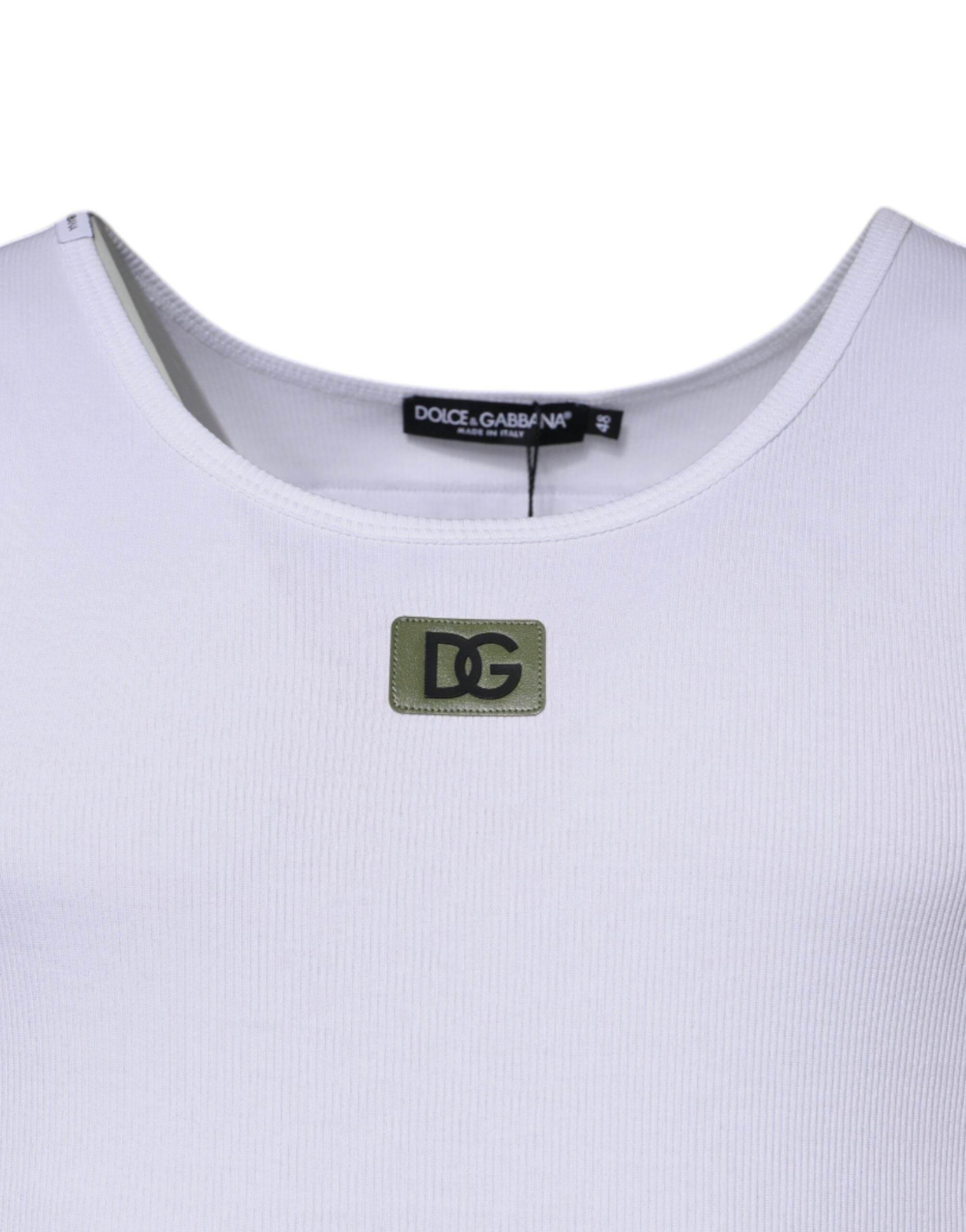 Dolce & Gabbana White Cotton Round Neck Sleeveless T-shirt - Hilstor
