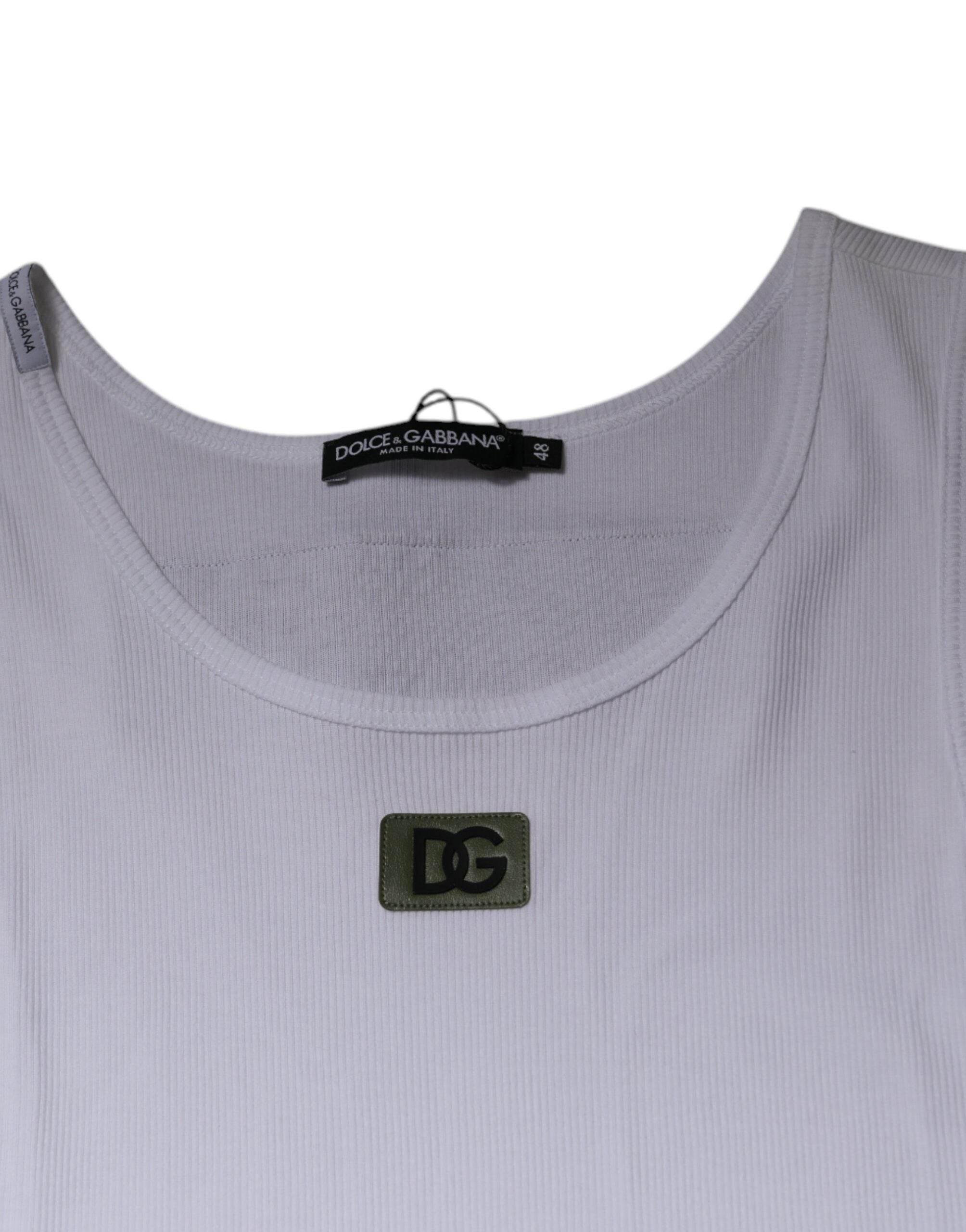 Dolce & Gabbana White Cotton Round Neck Sleeveless T-shirt - Hilstor