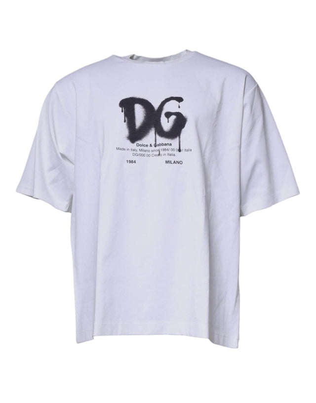 Dolce & Gabbana White DG Logo Cotton Crew Neck T-shirt - Hilstor