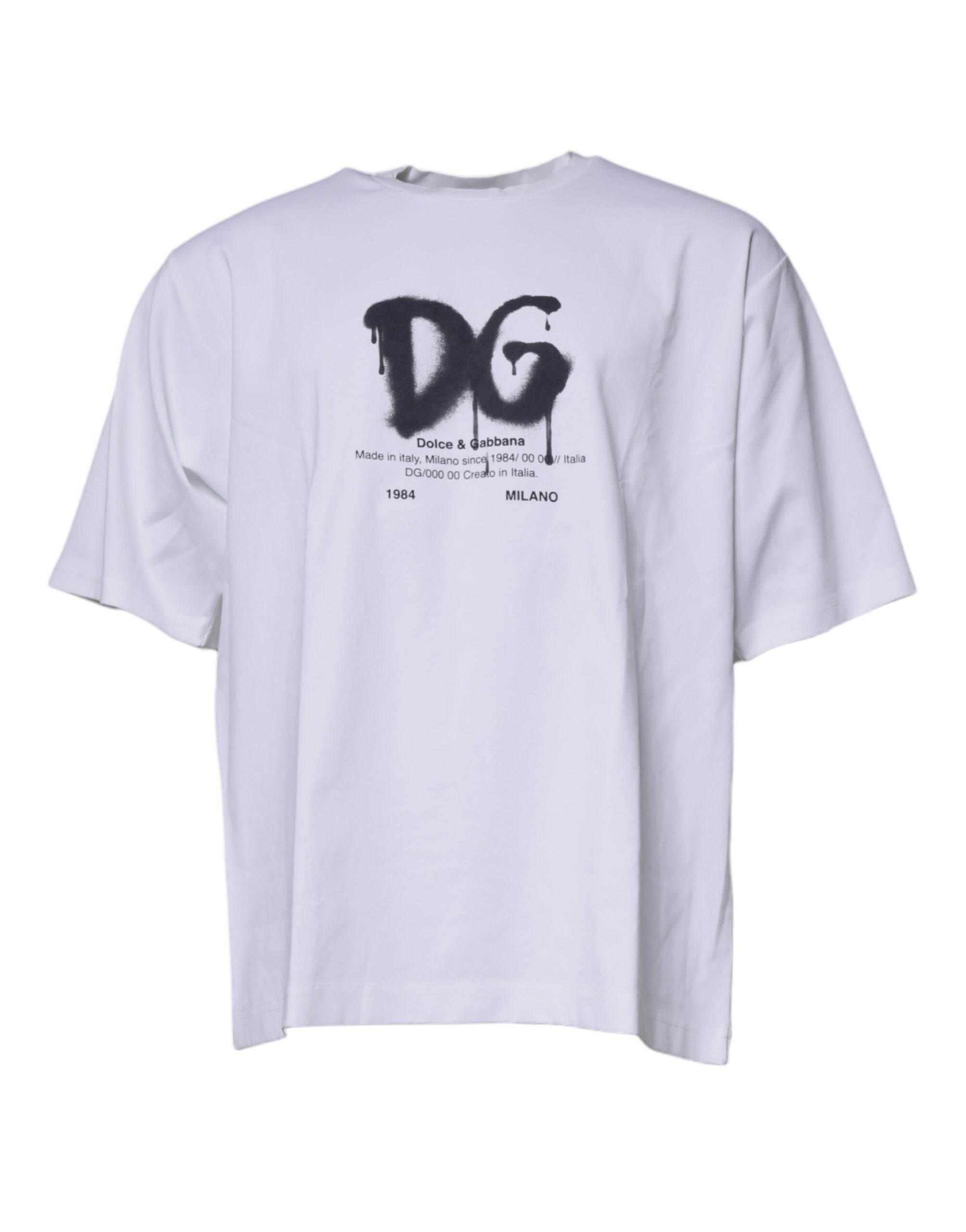 Dolce & Gabbana White DG Logo Cotton Crew Neck T-shirt - Hilstor
