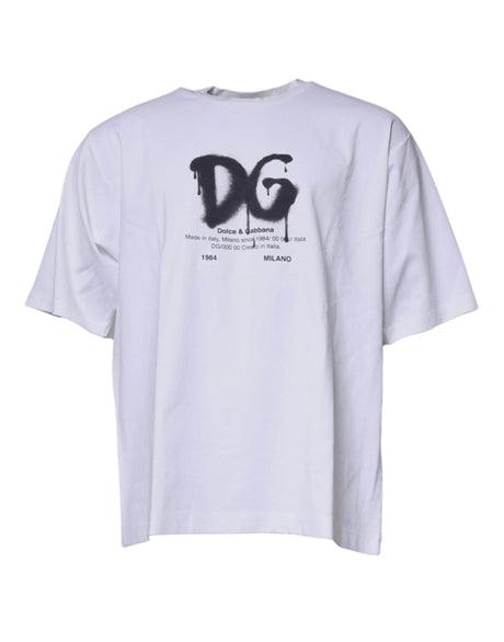 Dolce & Gabbana White DG Logo Cotton Crew Neck T-shirt - Hilstor