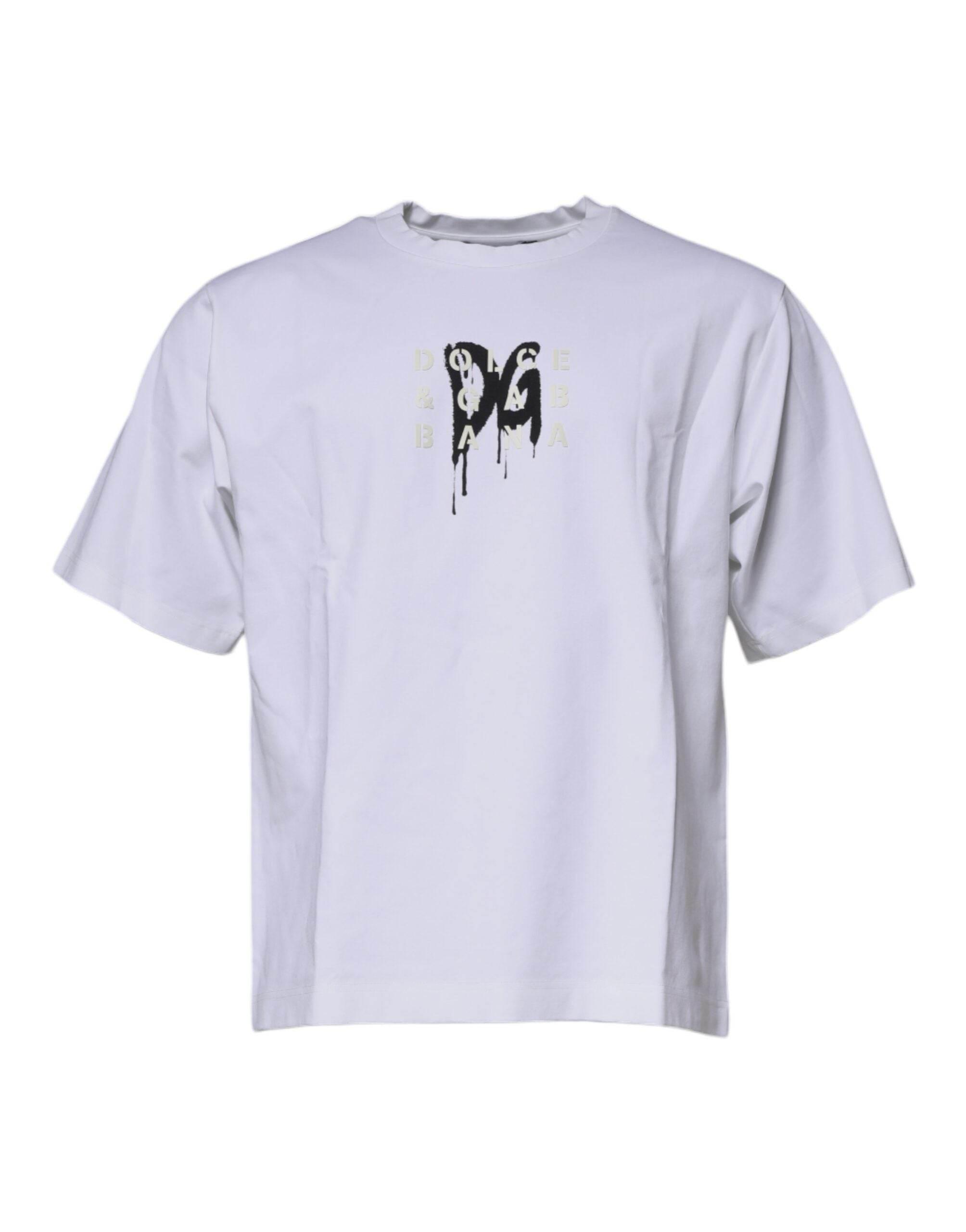 Dolce & Gabbana White DG Logo Cotton Crew Neck T-shirt - Hilstor