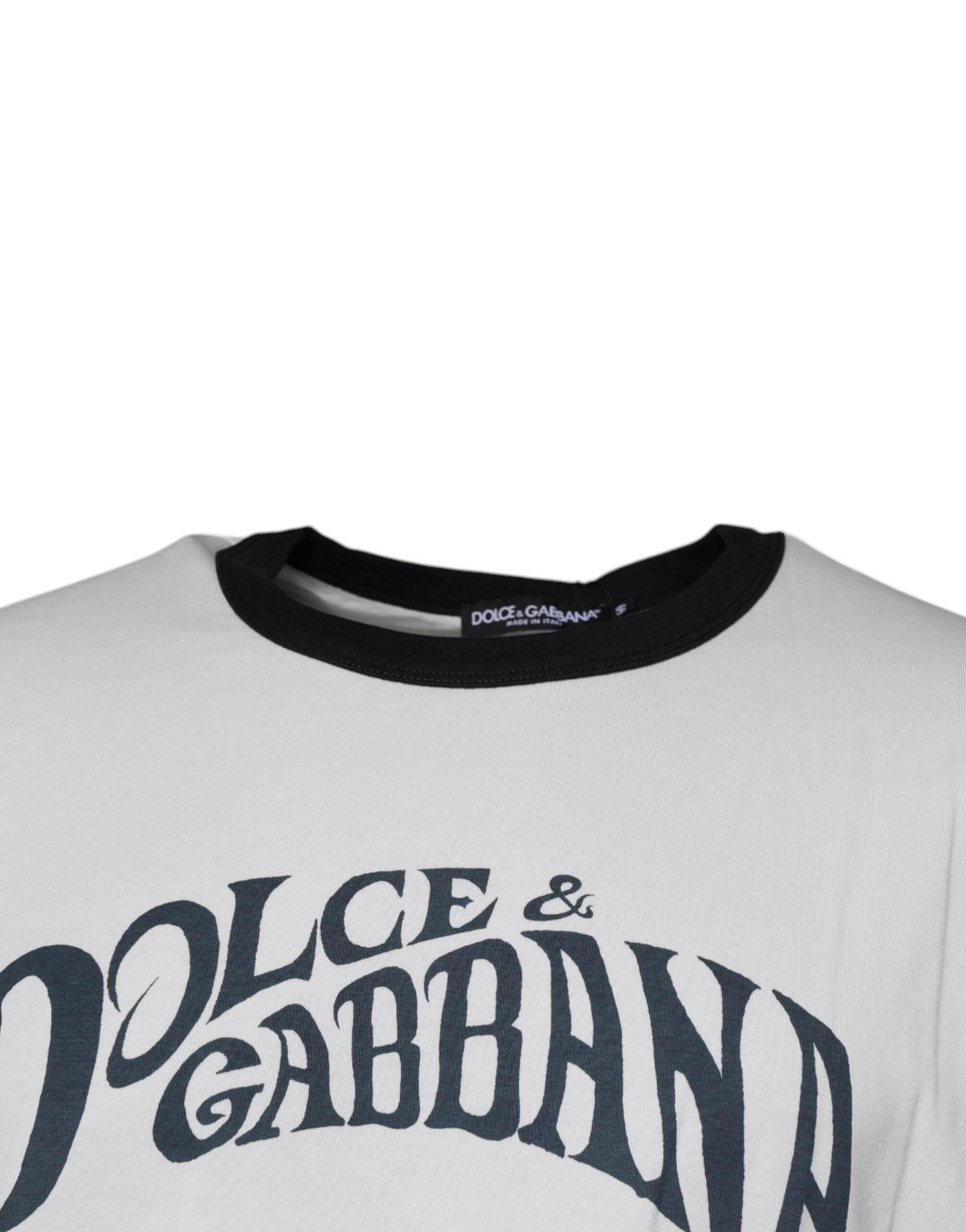 Dolce & Gabbana White Graphic Print Cotton Crew Neck T-shirt - Hilstor