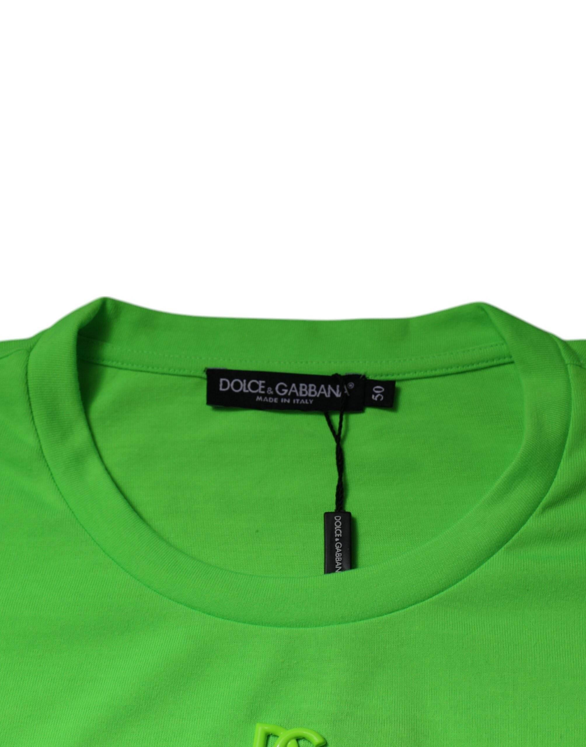 Dolce & Gabbana Green DG Logo Cotton Crew Neck T-shirt - Hilstor
