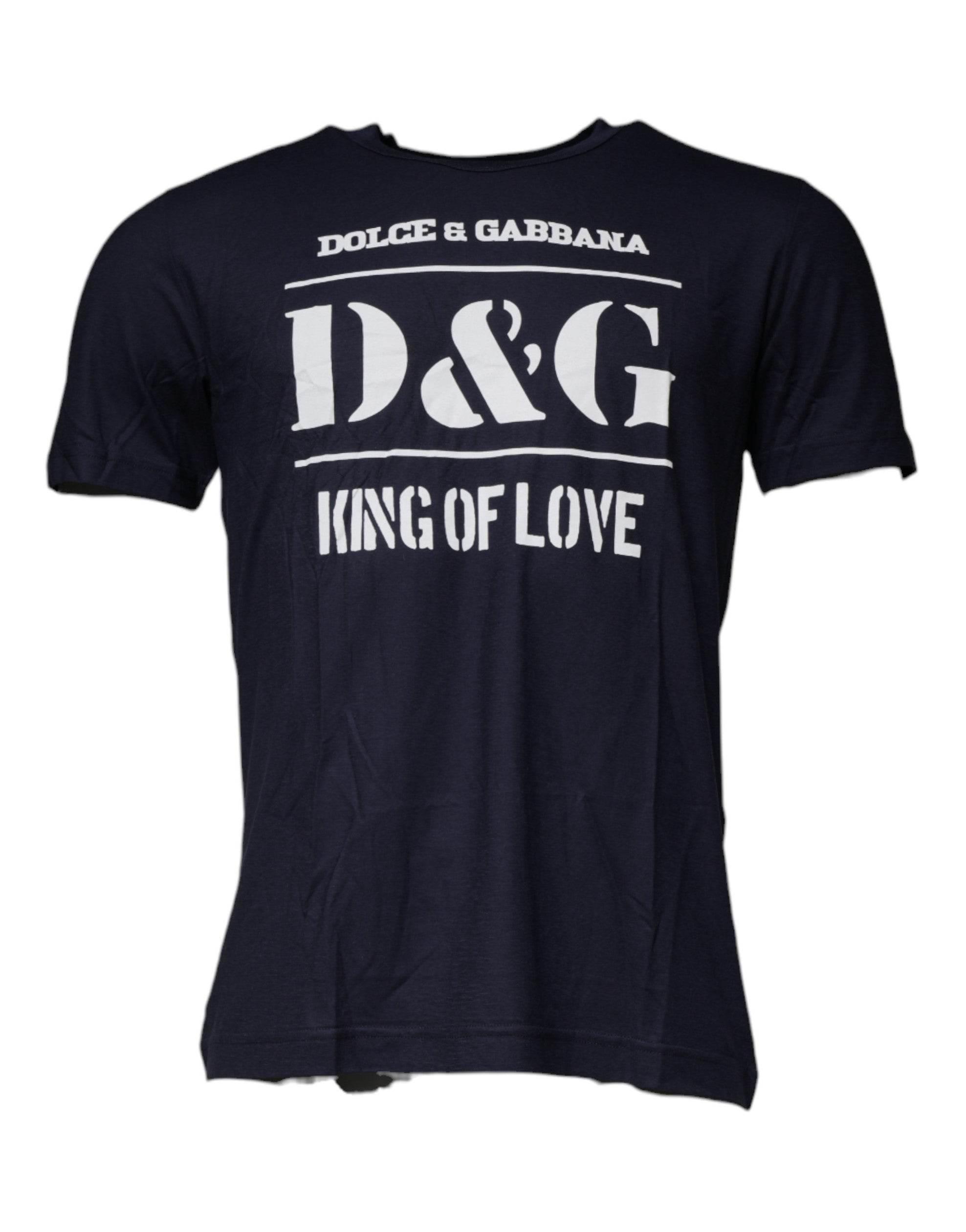 Dolce & Gabbana Blue D&G King Of Love Cotton Crew Neck T-shirt - Hilstor