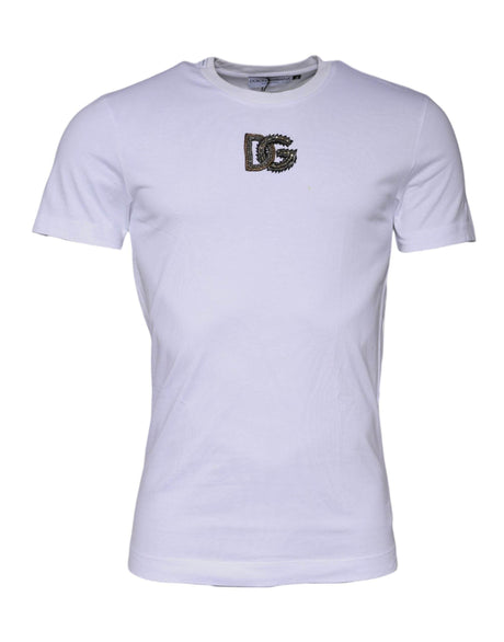 Dolce & Gabbana White DG Logo Cotton Crew Neck T-shirt - Hilstor