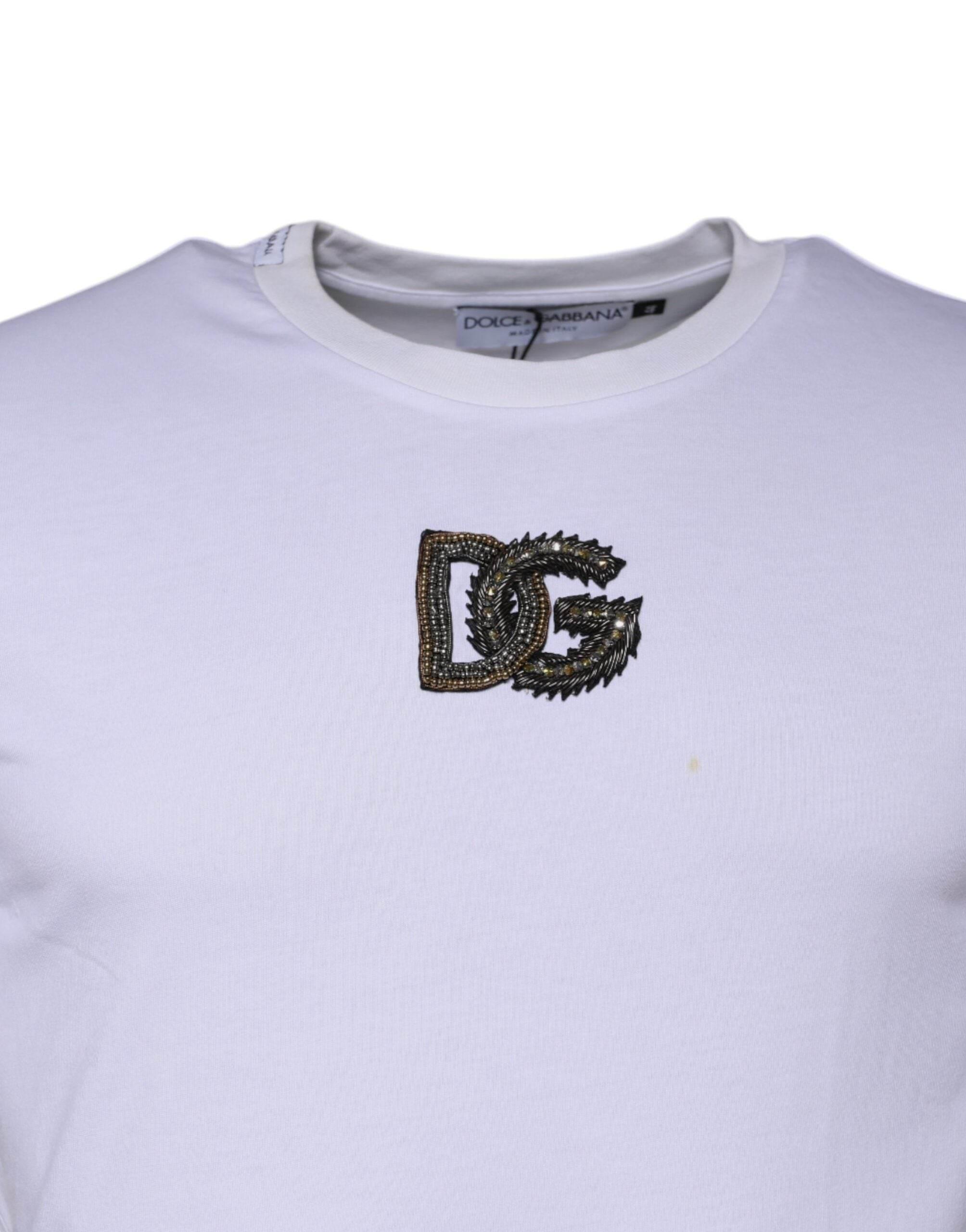Dolce & Gabbana White DG Logo Cotton Crew Neck T-shirt - Hilstor