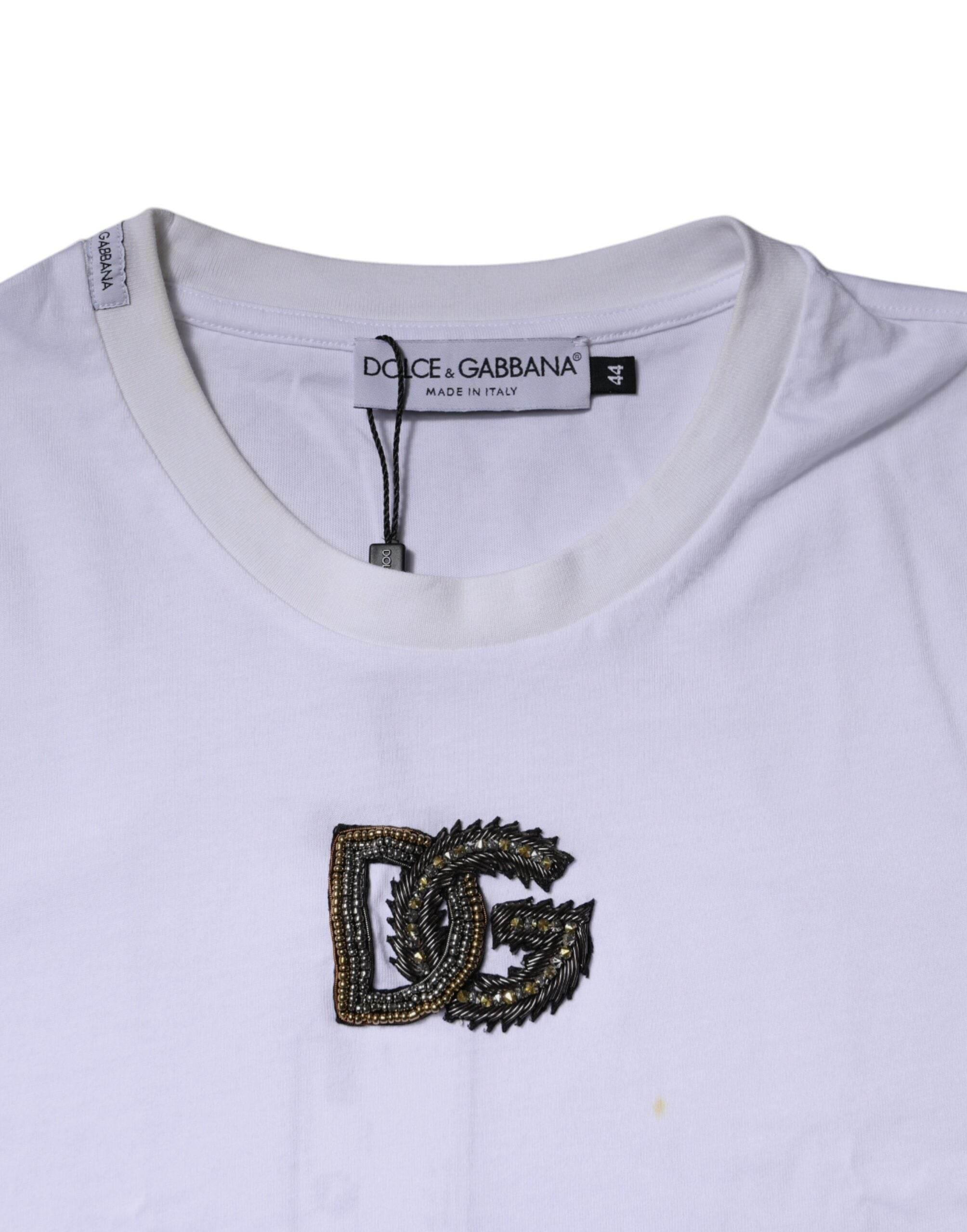 Dolce & Gabbana White DG Logo Cotton Crew Neck T-shirt - Hilstor