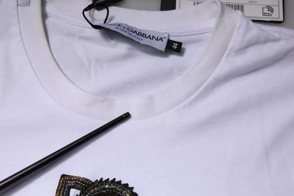 Dolce & Gabbana White DG Logo Cotton Crew Neck T-shirt - Hilstor