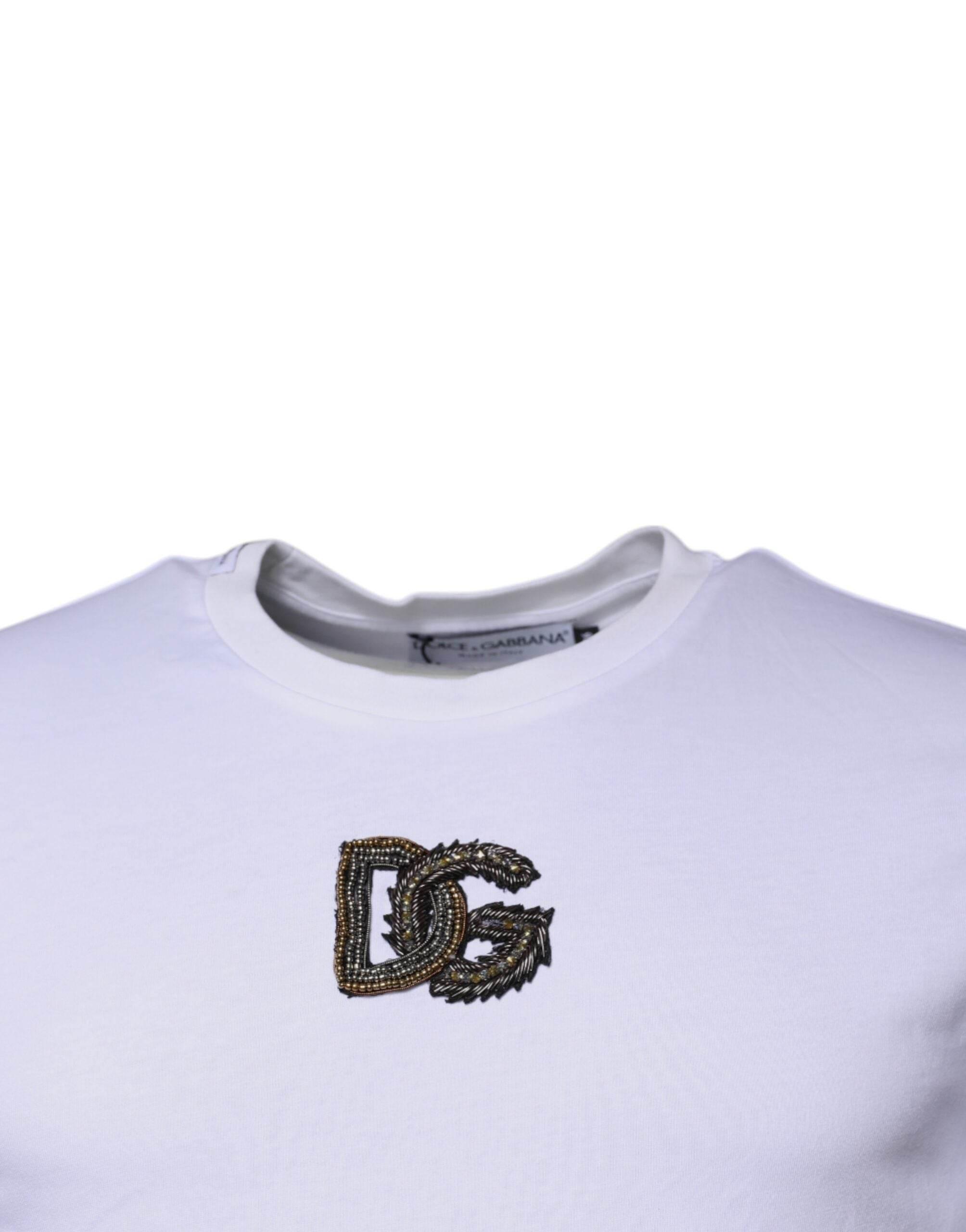 Dolce & Gabbana White DG Logo Cotton Crew Neck T-shirt - Hilstor