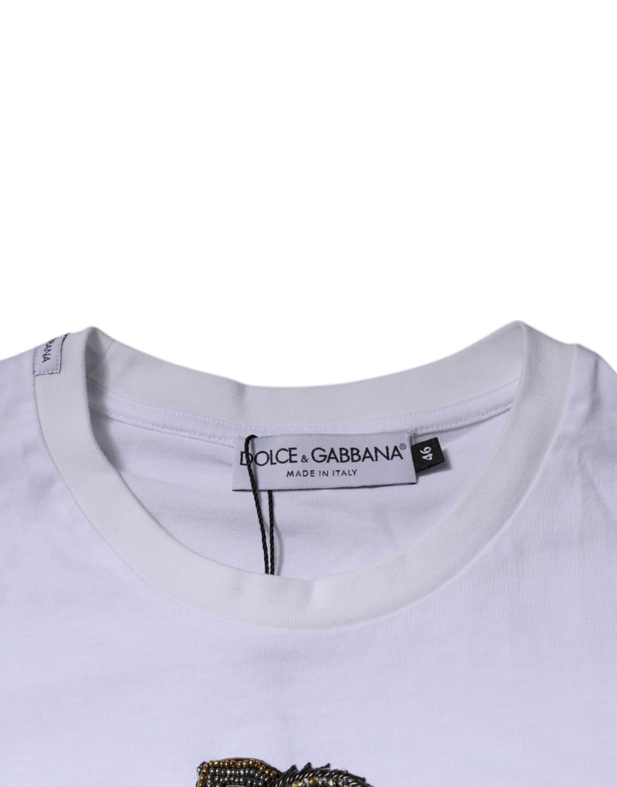 Dolce & Gabbana White DG Logo Cotton Crew Neck T-shirt - Hilstor