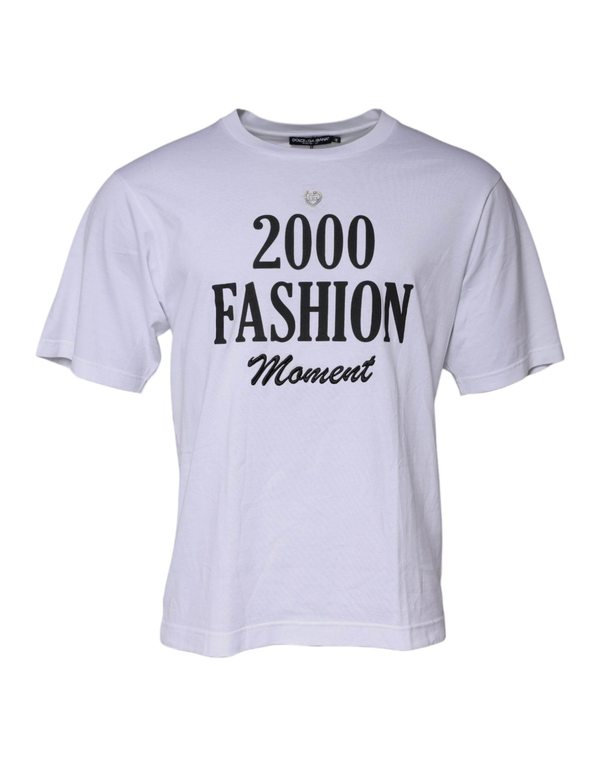 Dolce & Gabbana White Graphic Print Cotton Crew Neck T-shirt - Hilstor