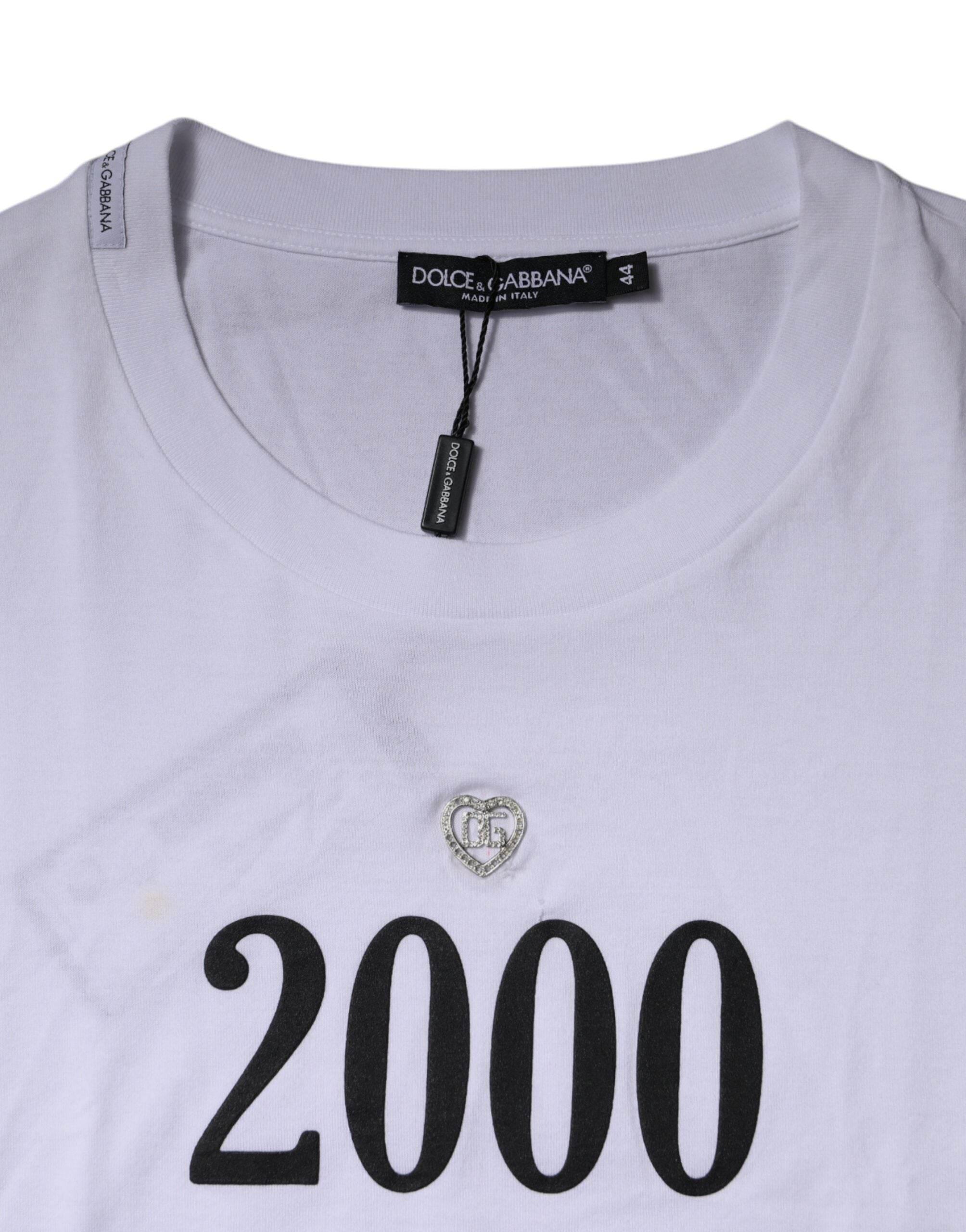 Dolce & Gabbana White Graphic Print Cotton Crew Neck T-shirt - Hilstor