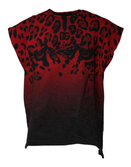 Dolce & Gabbana Red Leopard Print Cotton Sleeveless T-shirt - Hilstor