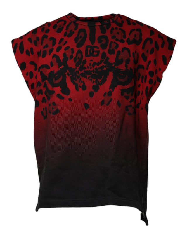 Dolce & Gabbana Red Leopard Print Cotton Sleeveless T-shirt - Hilstor