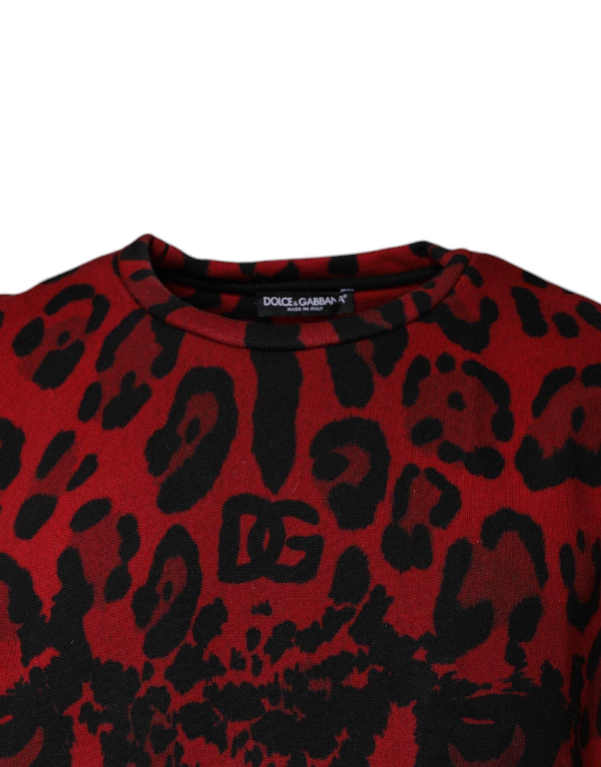 Dolce & Gabbana Red Leopard Print Cotton Sleeveless T-shirt - Hilstor