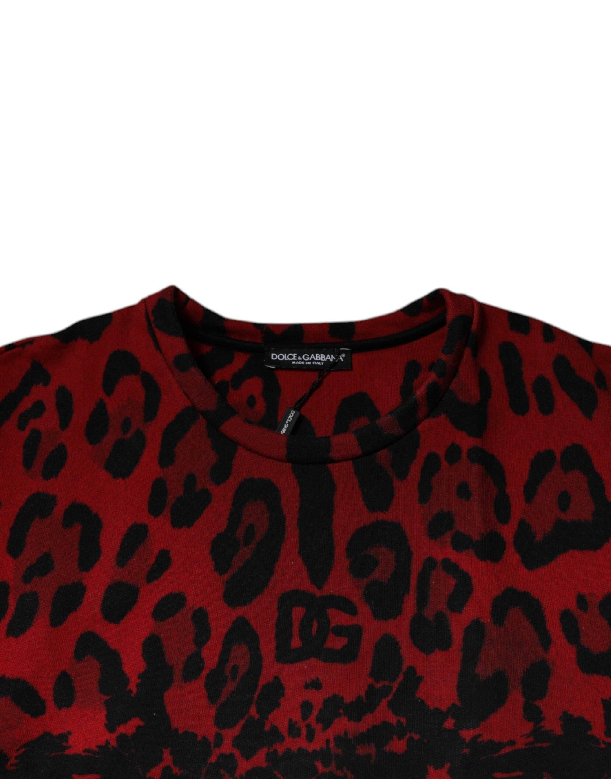 Dolce & Gabbana Red Leopard Print Cotton Sleeveless T-shirt - Hilstor