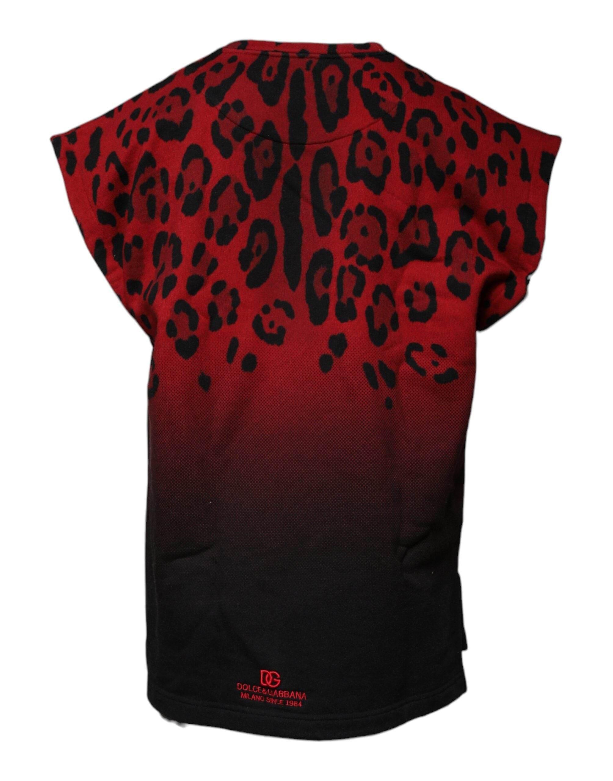Dolce & Gabbana Red Leopard Print Cotton Sleeveless T-shirt - Hilstor