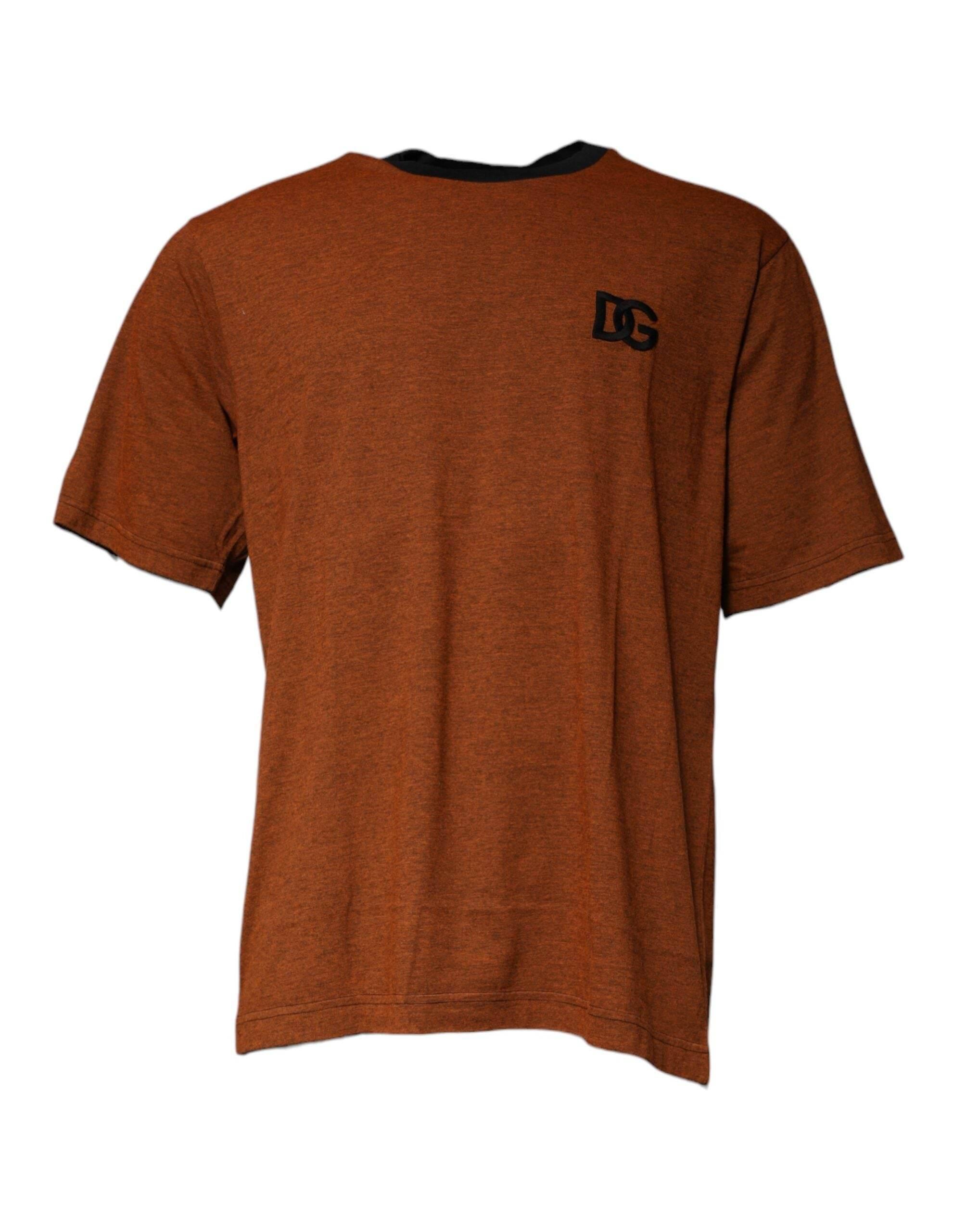 Dolce & Gabbana Brown DG Logo Cotton Crew Neck T-shirt - Hilstor