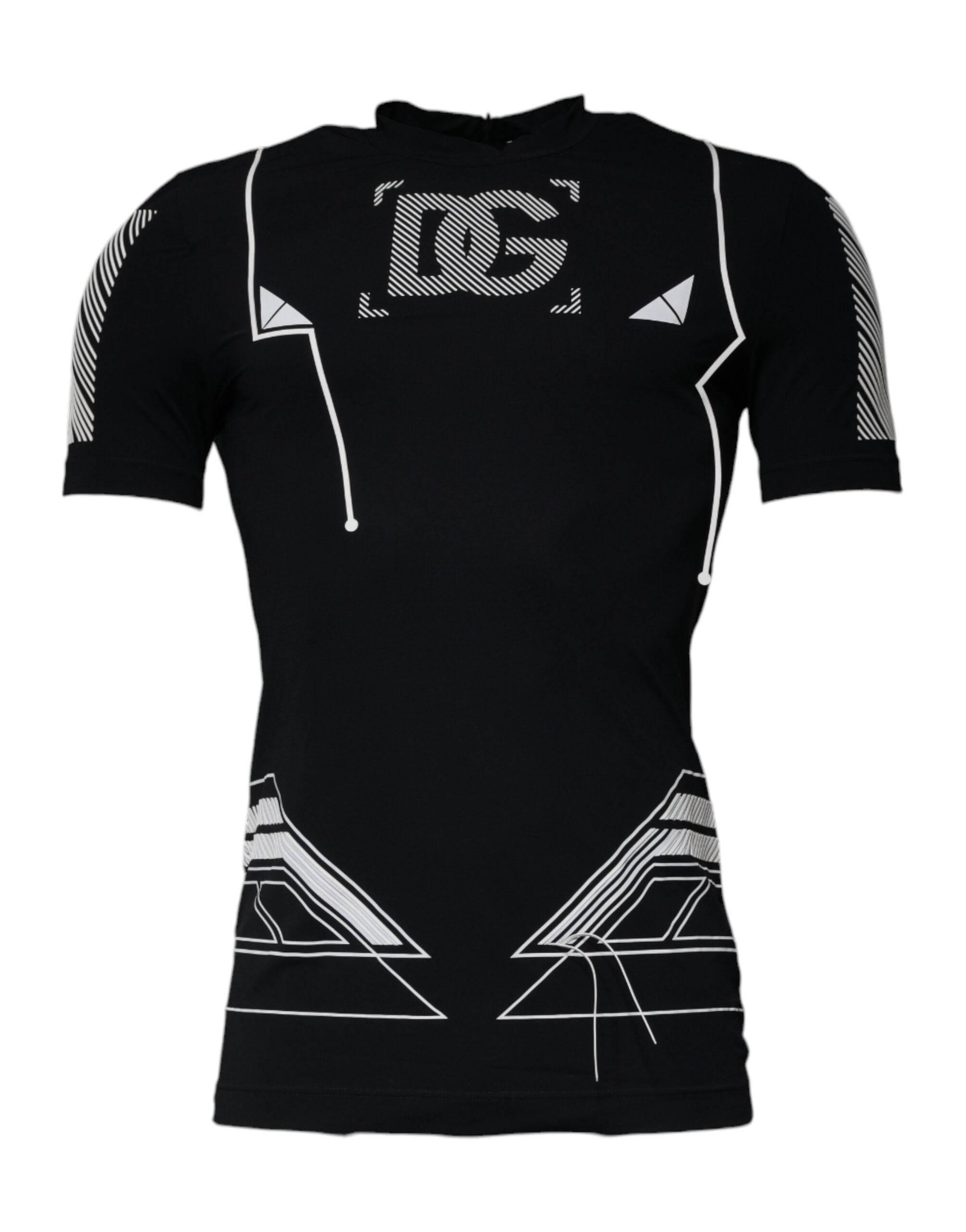 Dolce & Gabbana Black Graphic Print Nylon Crew Neck T-shirt - Hilstor