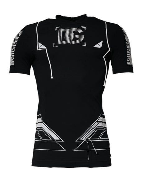 Dolce & Gabbana Black Graphic Print Nylon Crew Neck T-shirt - Hilstor
