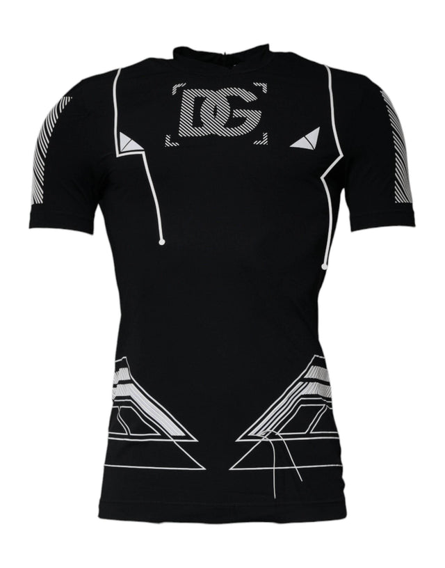 Dolce & Gabbana Black Graphic Print Nylon Crew Neck T-shirt - Hilstor