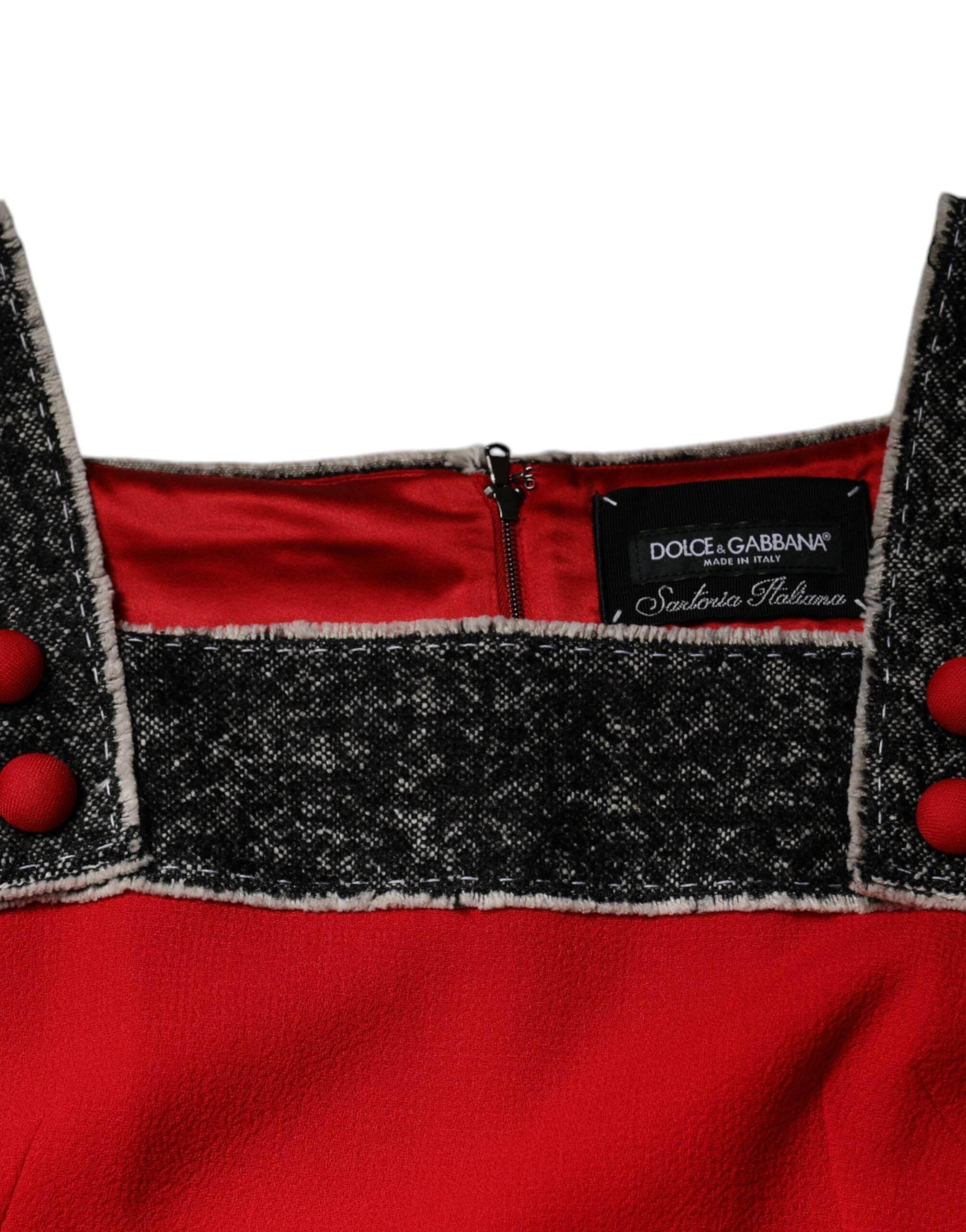 Dolce & Gabbana Red Wool Sleeveless A-line Flared Mini Dress - Hilstor