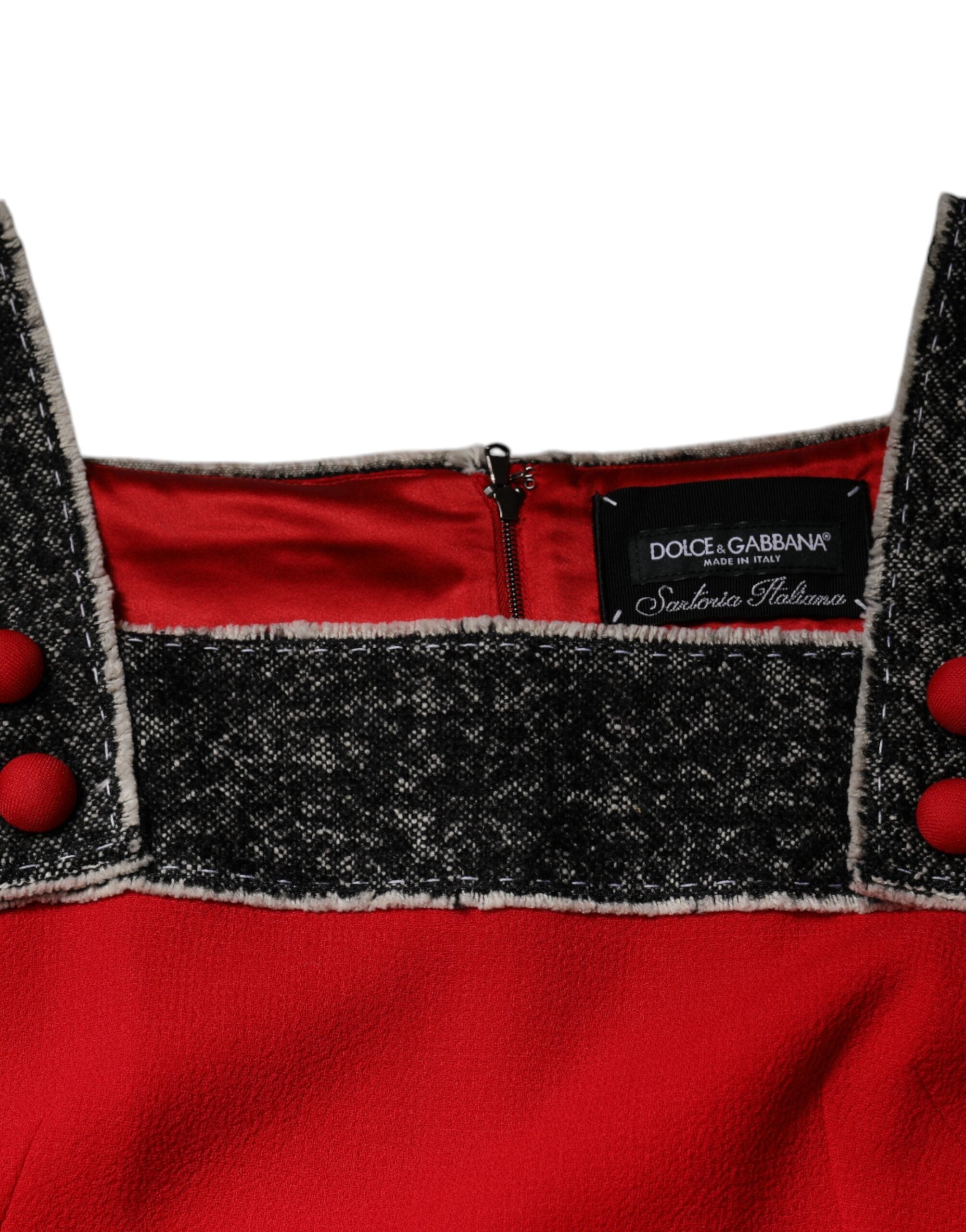 Dolce &amp; Gabbana Red Wool Ærmeløs A-line Flared Mini Kjole