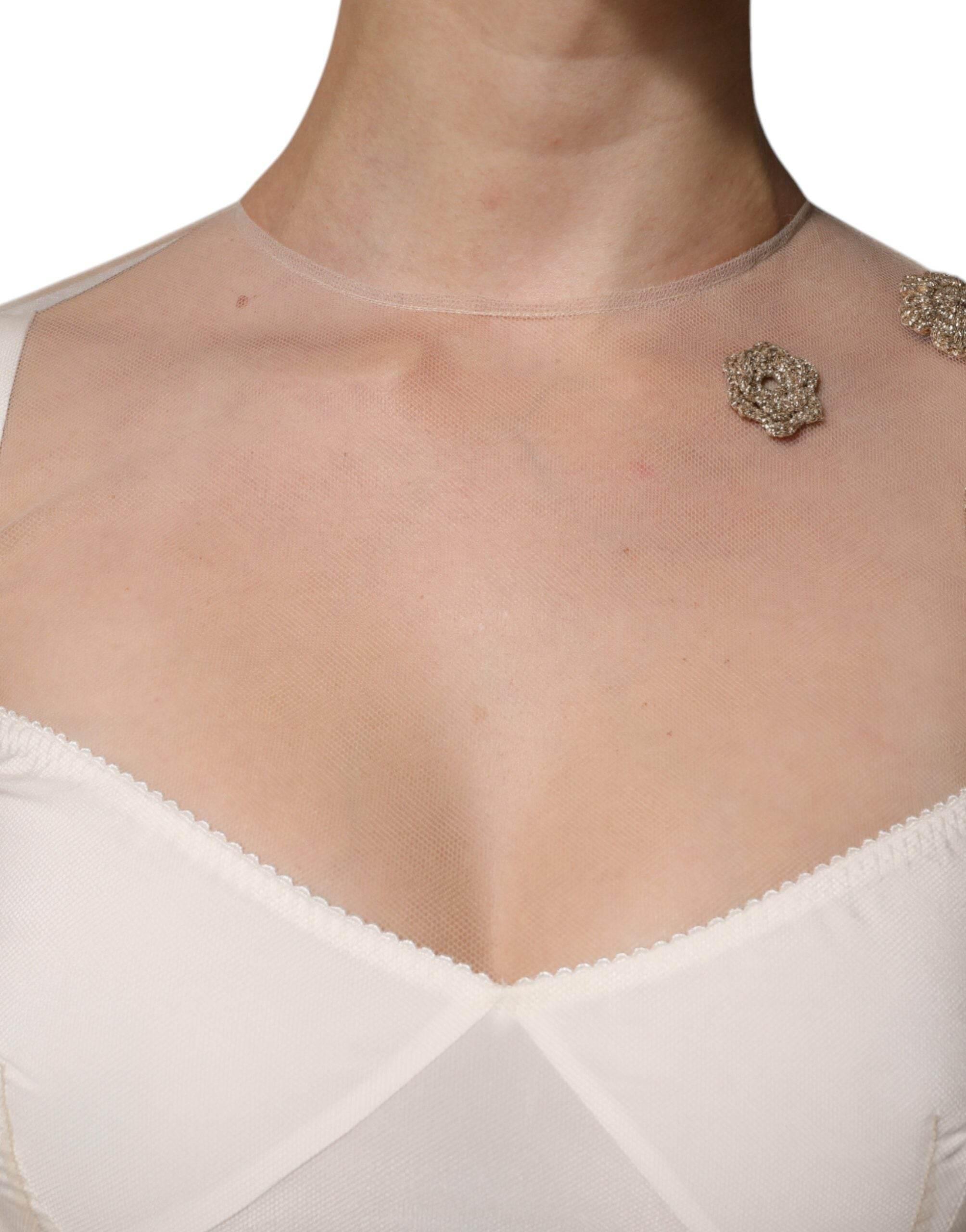 Dolce & Gabbana White Sheer Tulle Bustier Bodycon Midi Dress - Hilstor
