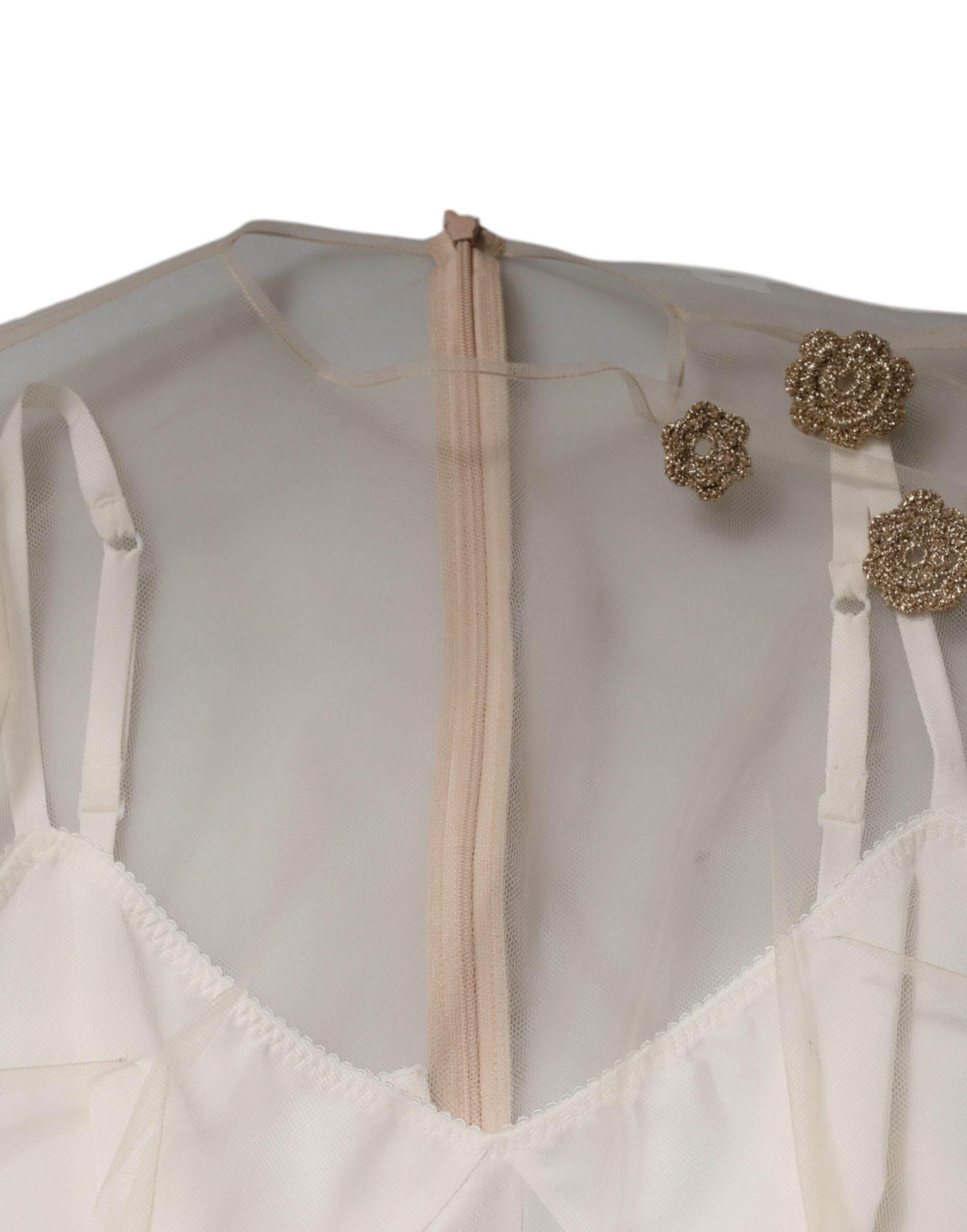 Dolce & Gabbana White Sheer Tulle Bustier Bodycon Midi Dress - Hilstor