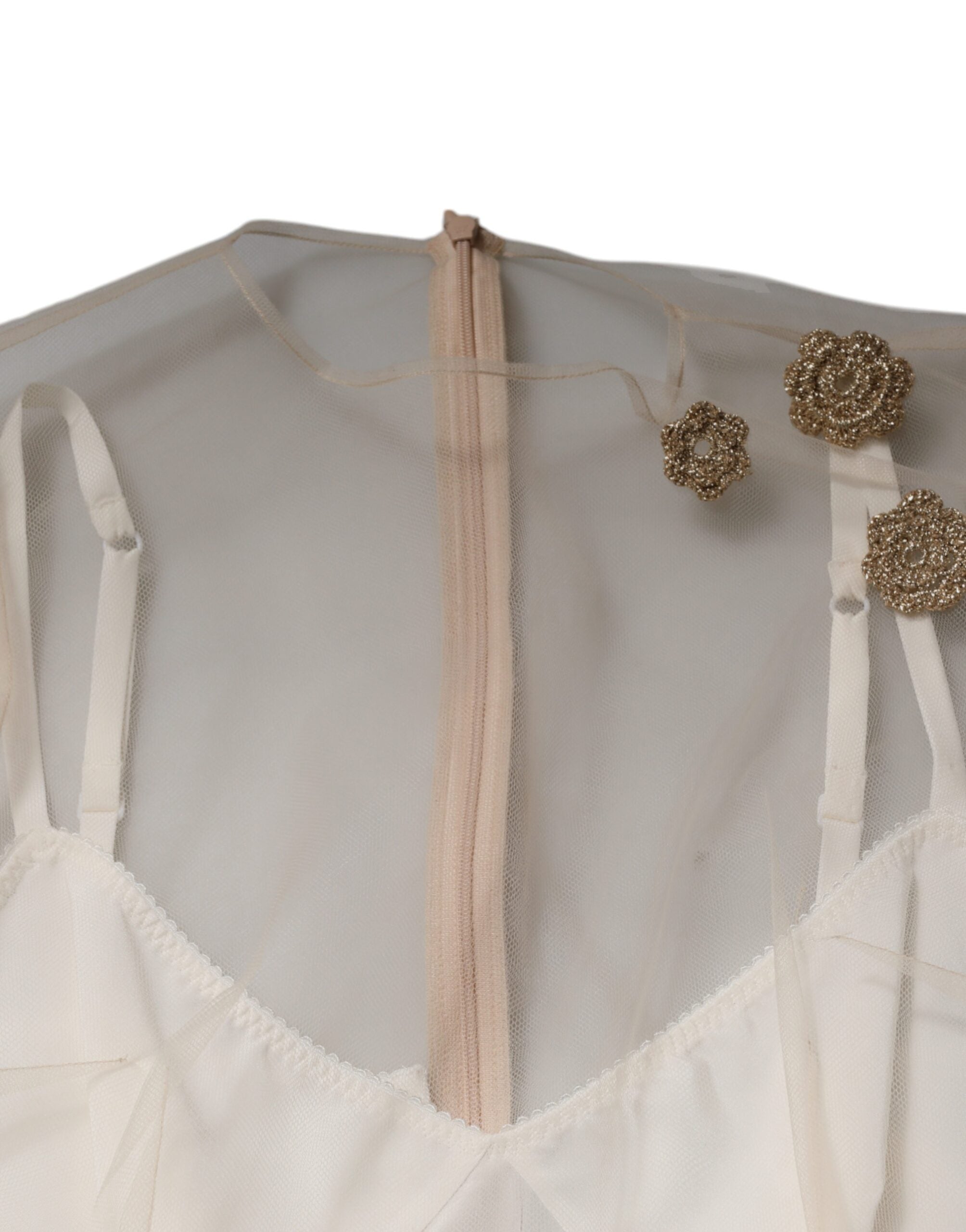 Dolce &amp; Gabbana White Sheer Tulle Bustier Bodycon Midi-kjole