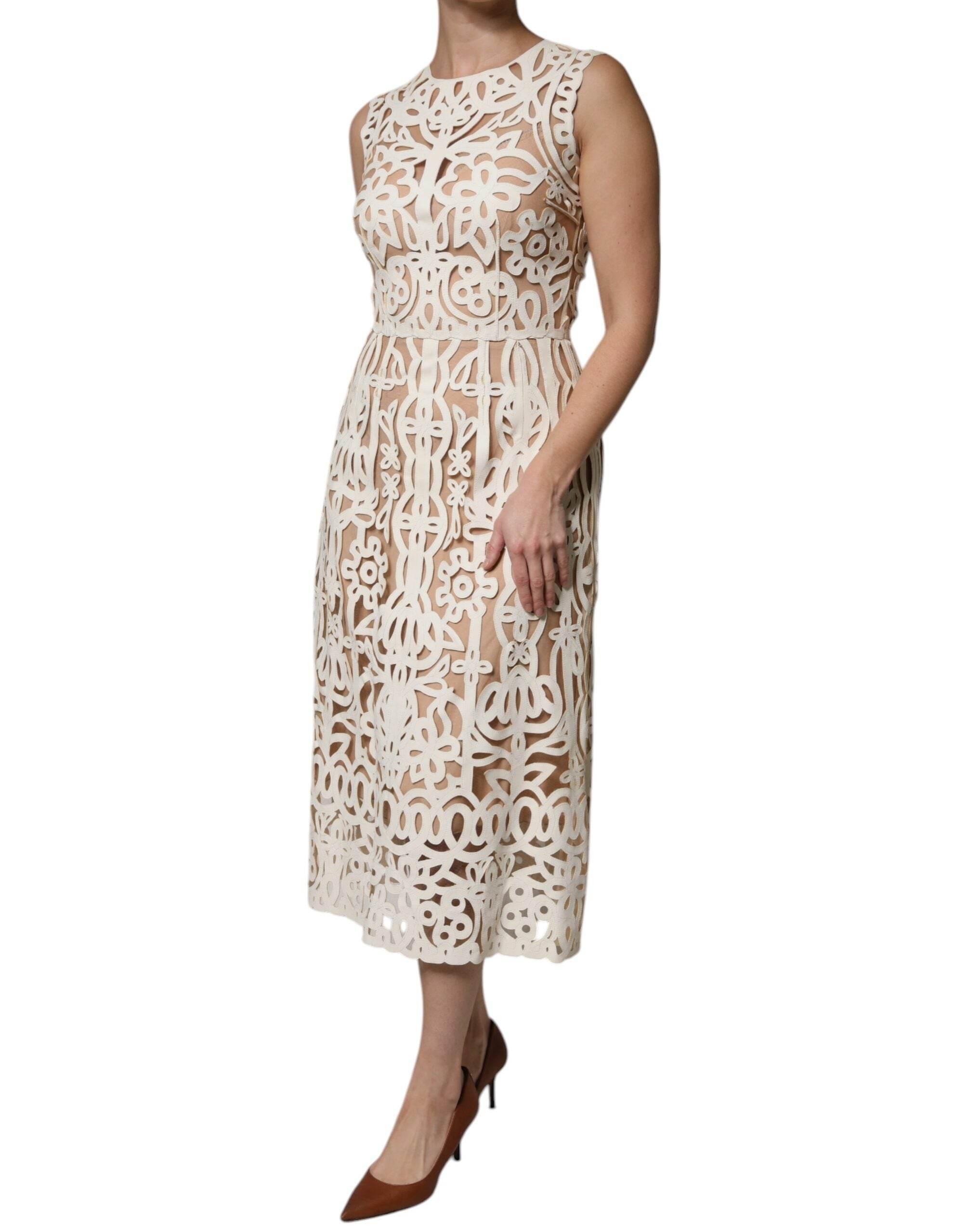 Dolce & Gabbana White Cut Out Leather Sleeveless Midi Dress - Hilstor