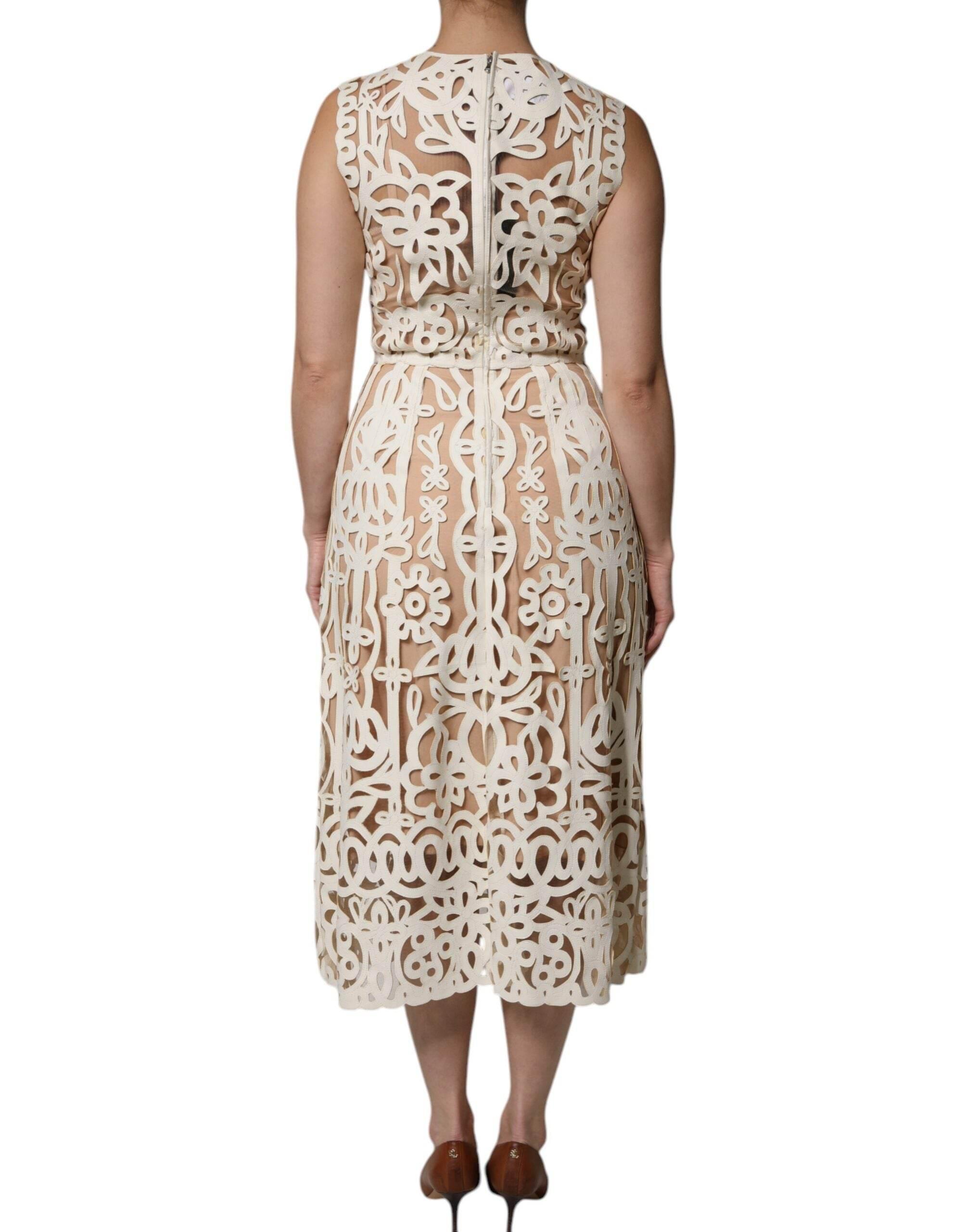 Dolce & Gabbana White Cut Out Leather Sleeveless Midi Dress - Hilstor