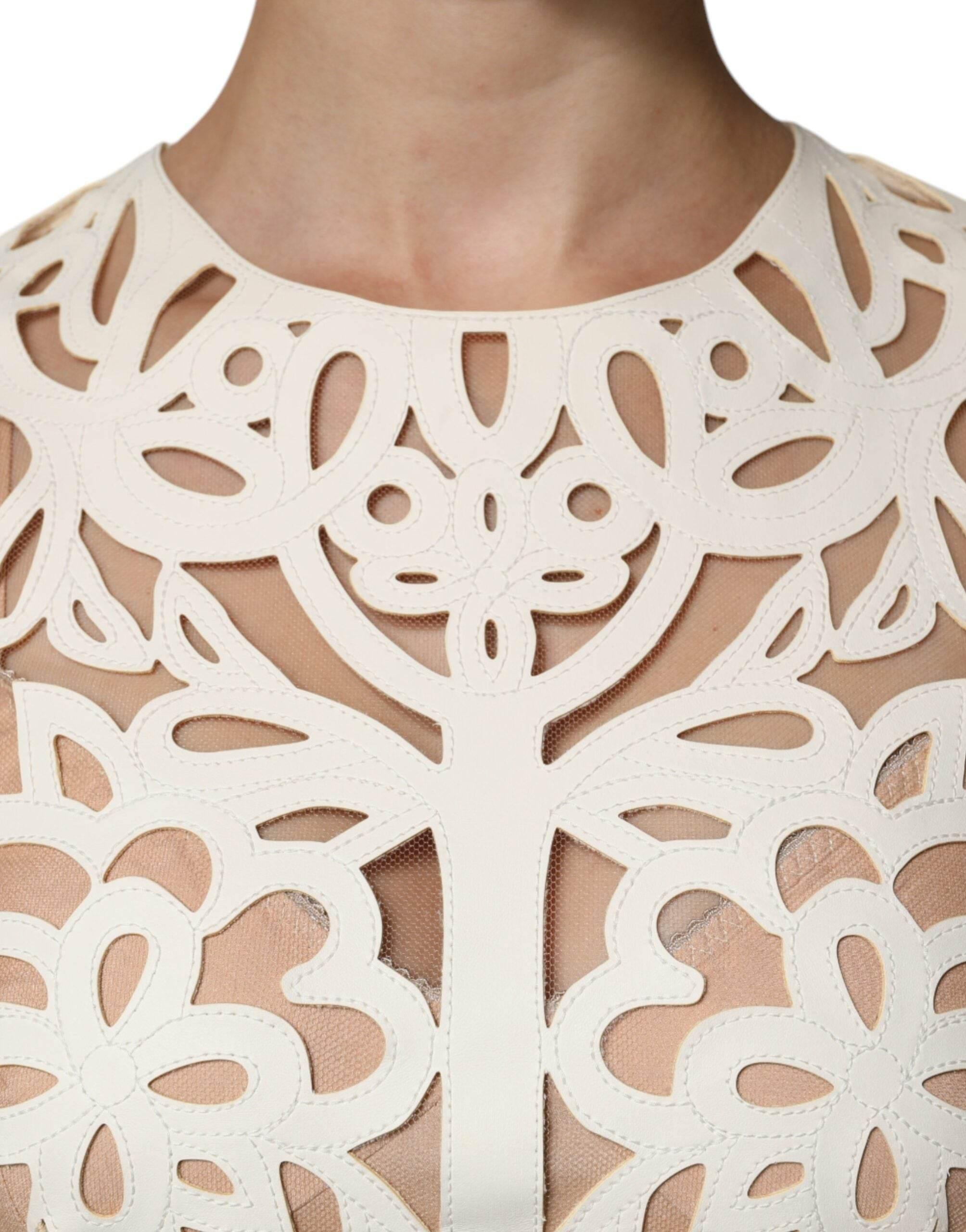 Dolce & Gabbana White Cut Out Leather Sleeveless Midi Dress - Hilstor