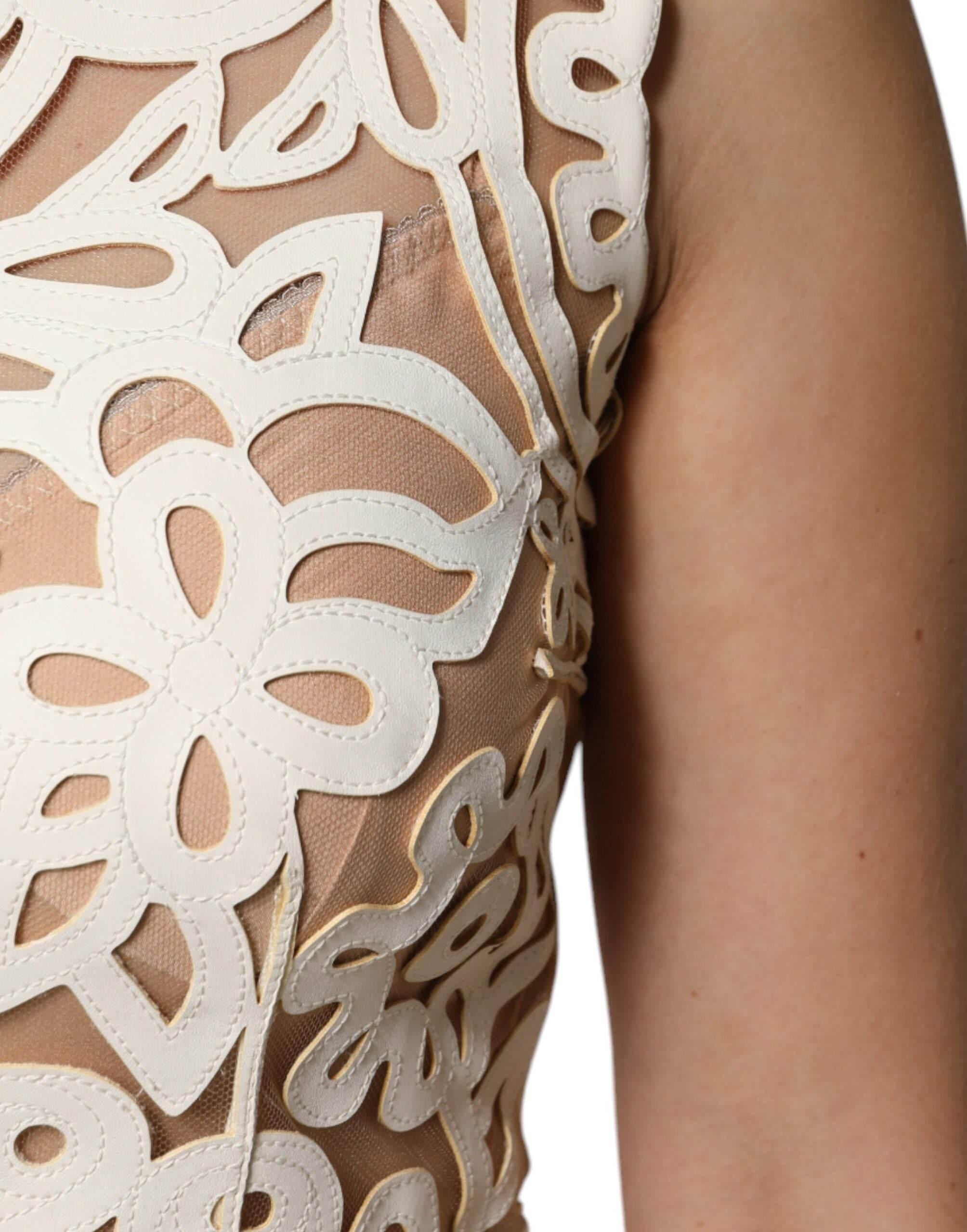 Dolce & Gabbana White Cut Out Leather Sleeveless Midi Dress - Hilstor