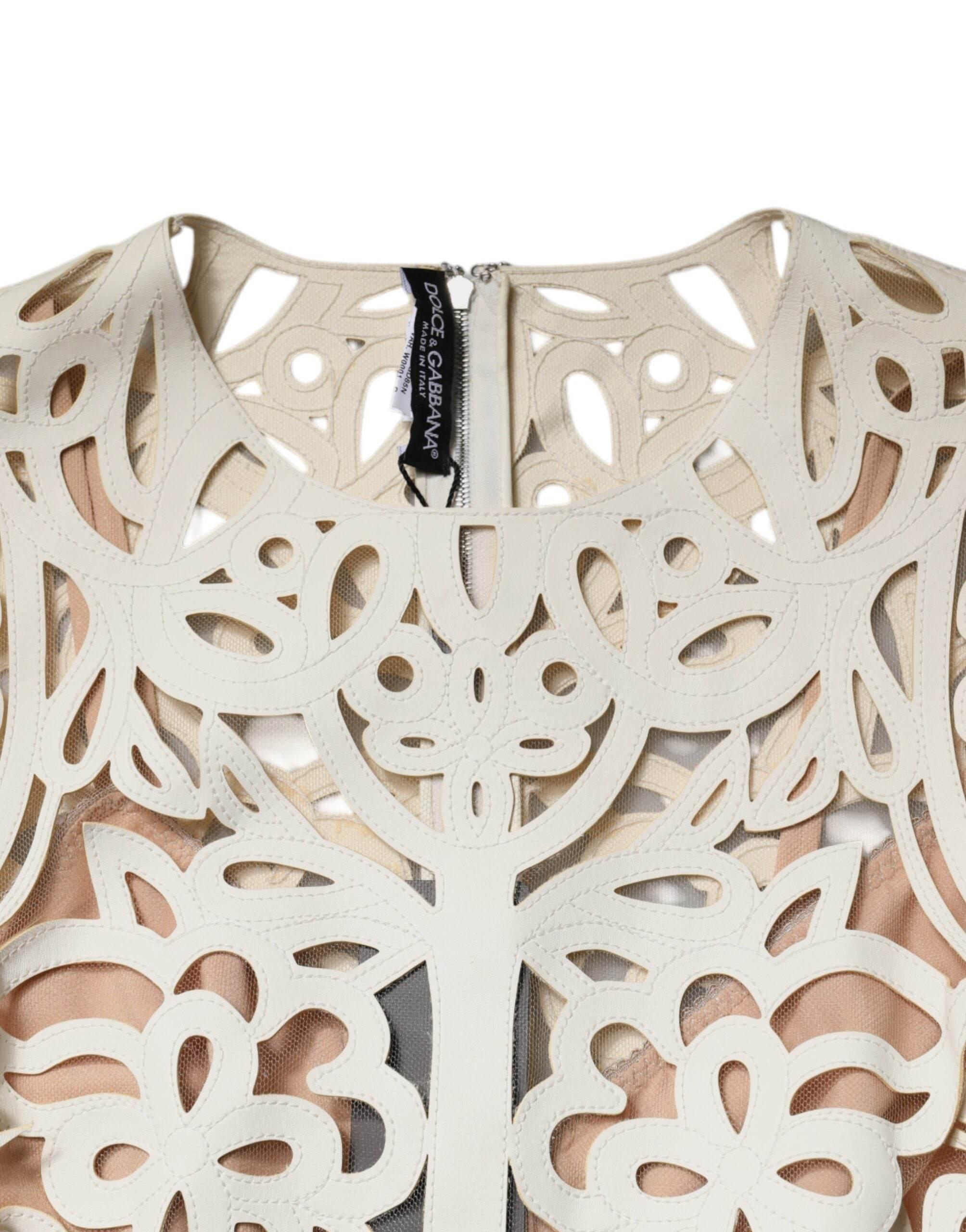 Dolce & Gabbana White Cut Out Leather Sleeveless Midi Dress - Hilstor