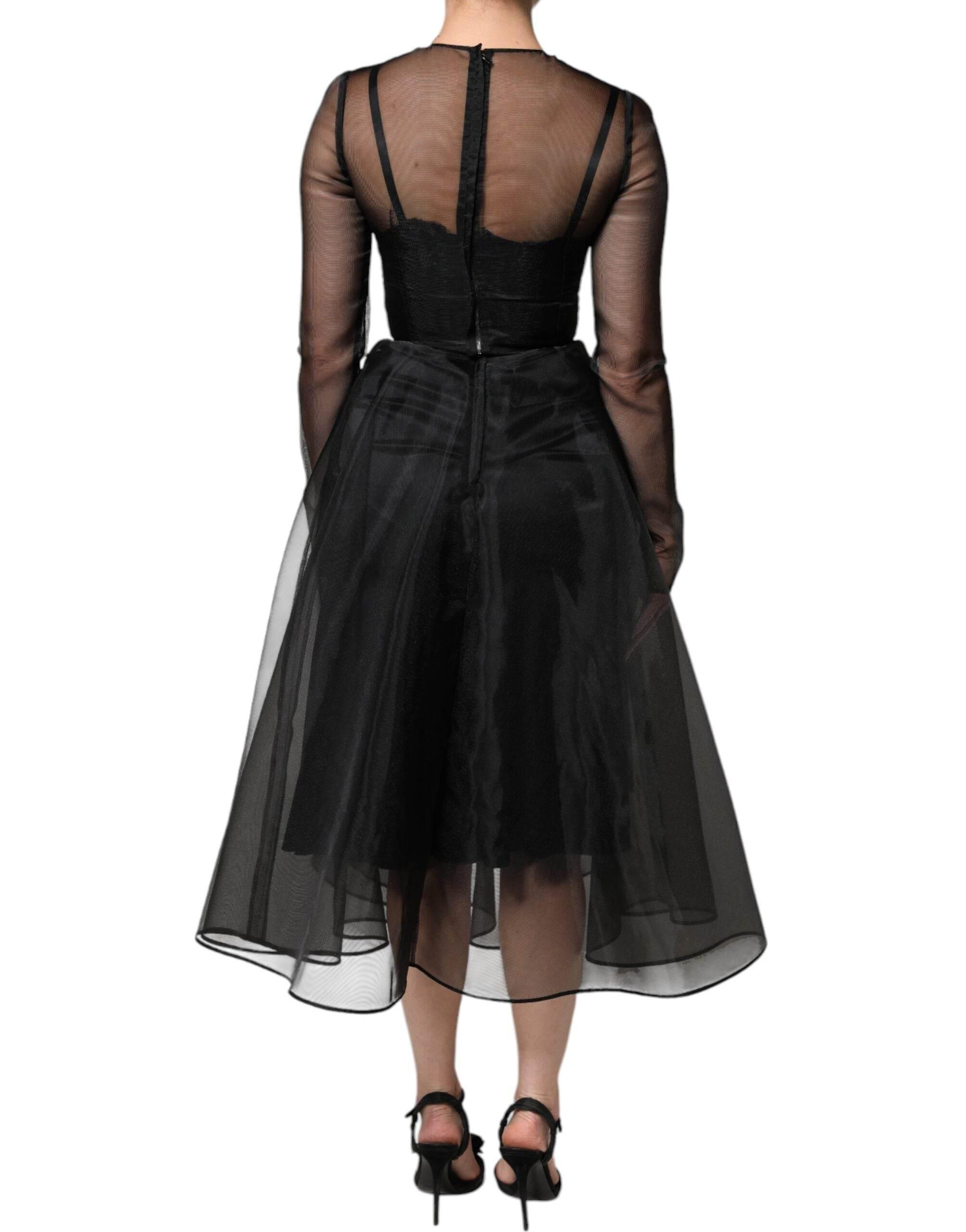 Dolce & Gabbana Black Tulle A-line Midi Cocktail Gown Dress - Hilstor