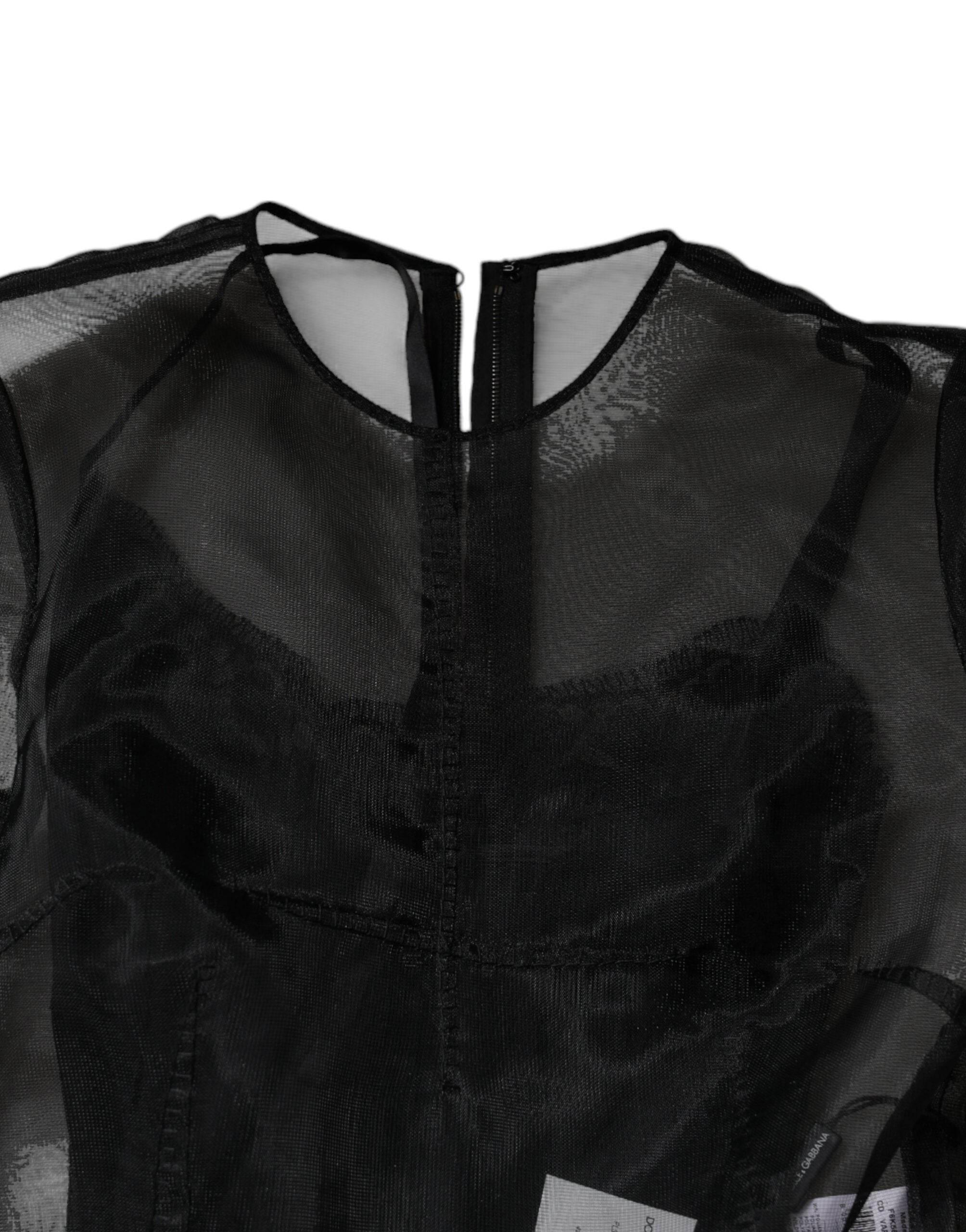 Dolce & Gabbana Black Tulle A-line Midi Cocktail Gown Dress - Hilstor