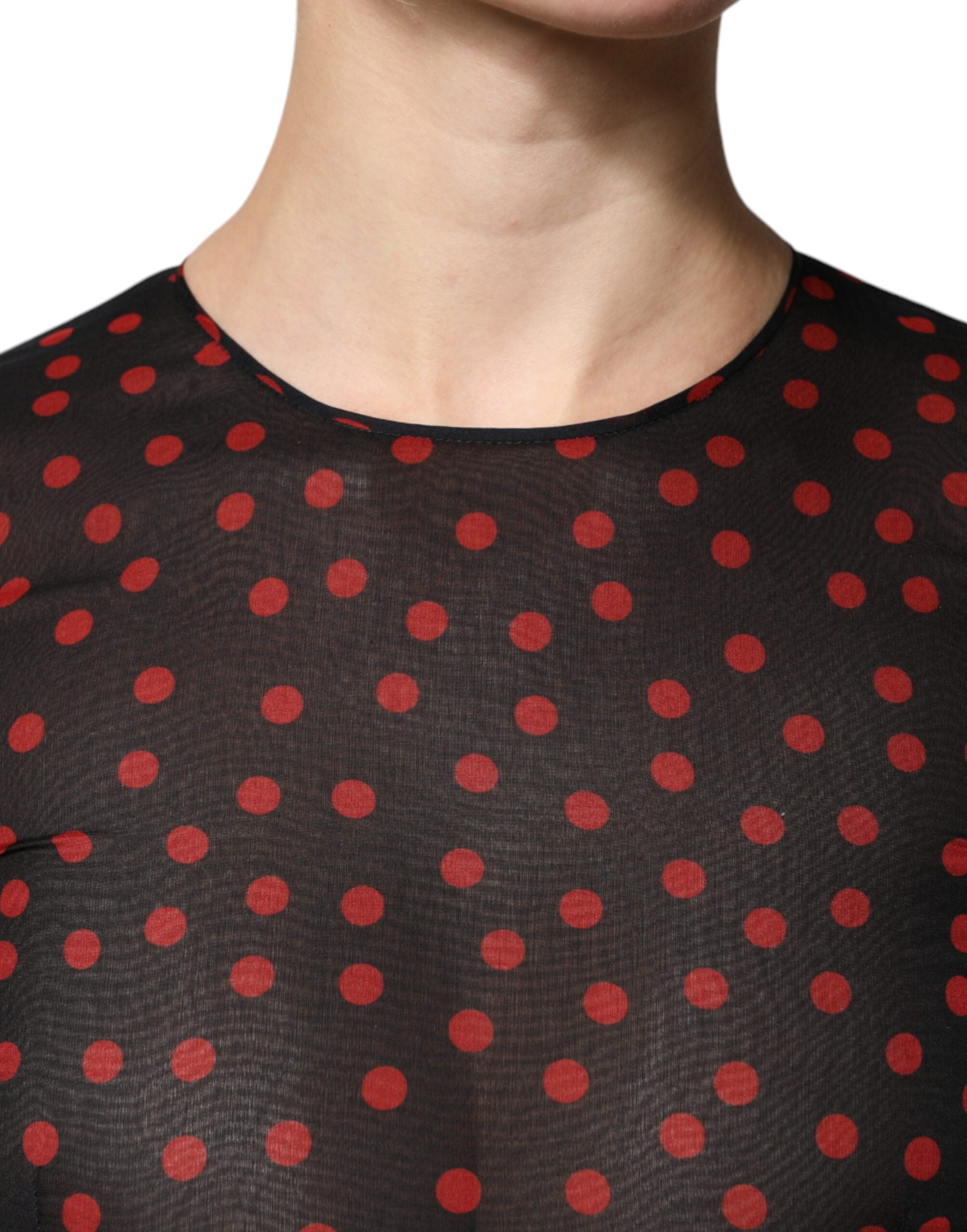 Dolce &amp; Gabbana sort rød polka Dot Silke Layered Midi-kjole