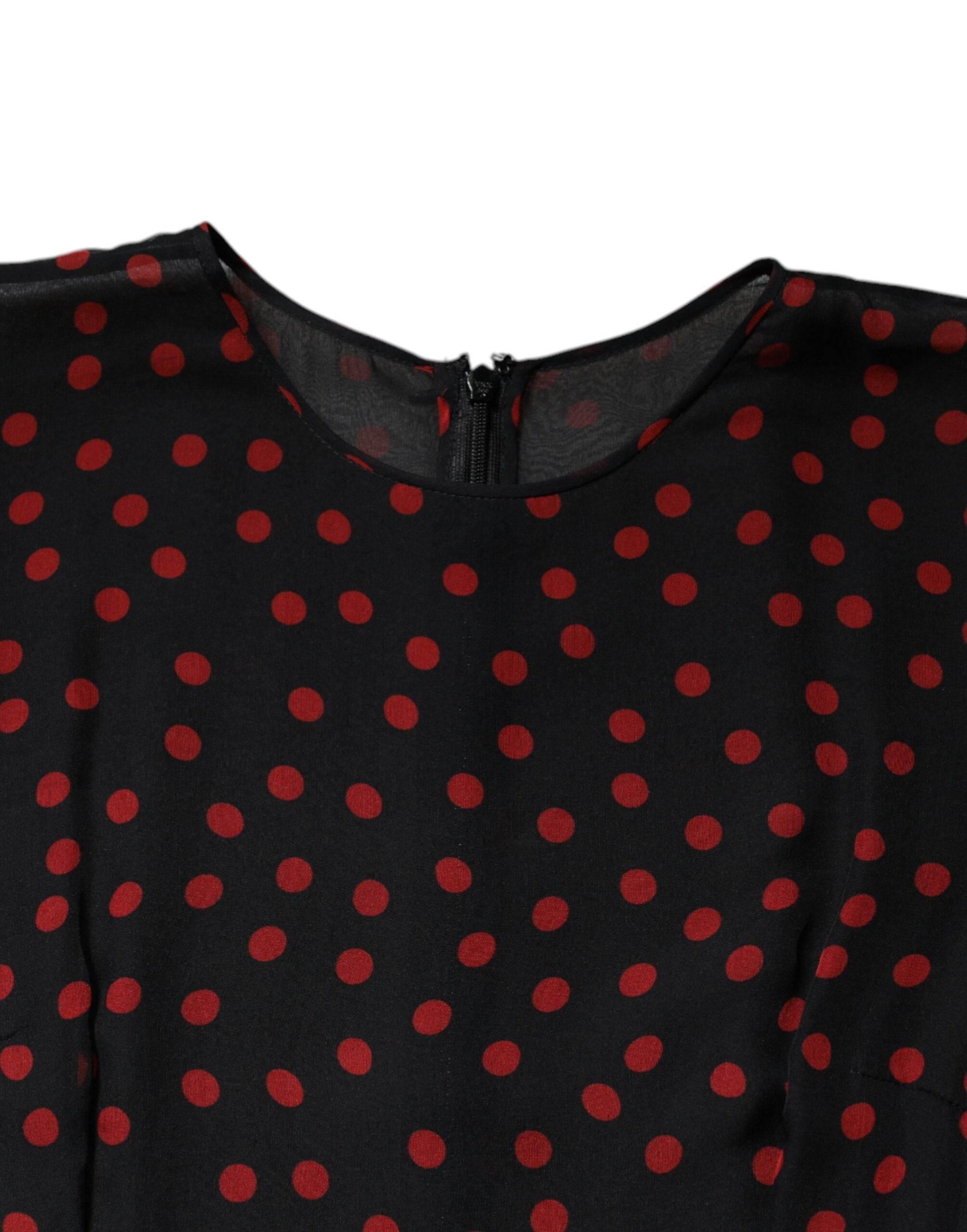 Dolce & Gabbana Black Red Polka Dot Silk Layered Midi Dress - Hilstor
